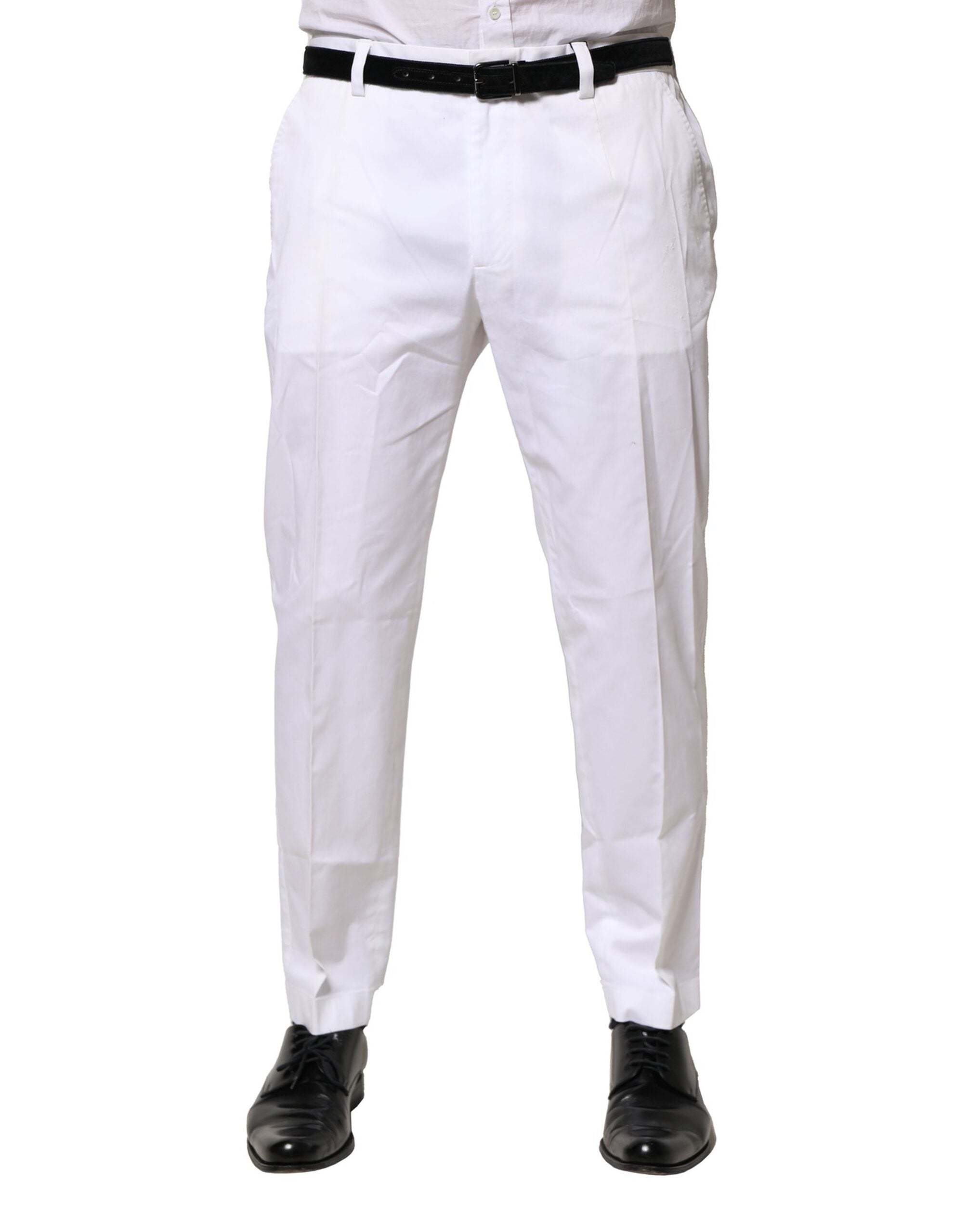 Vestido de algodón blanco Dolce & Gabbana Pantalones formales ajustados-1