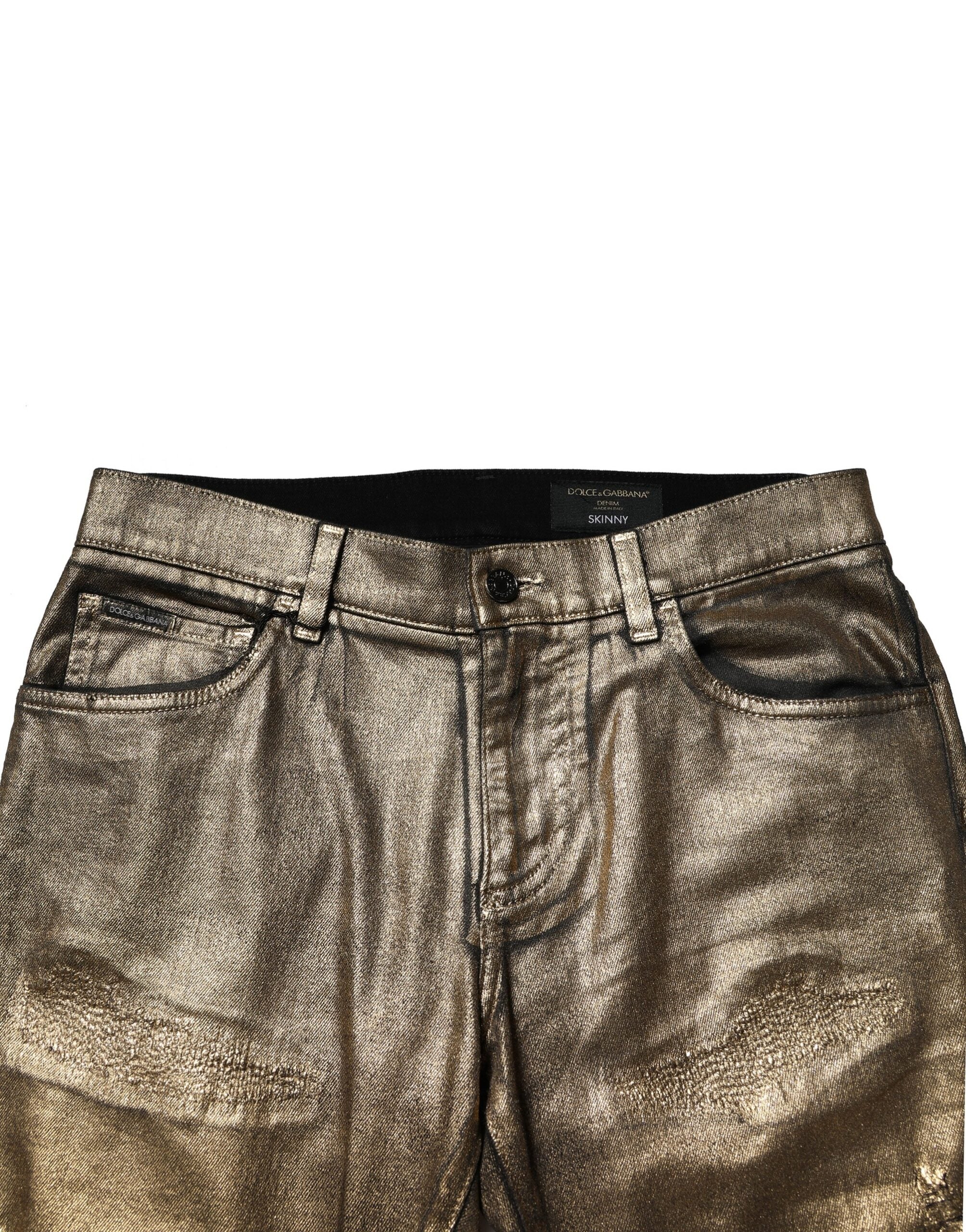 Dolce & Gabbana Goldfarbene zerfetzte Baumwoll-Stretch-Denim-Jeans-5