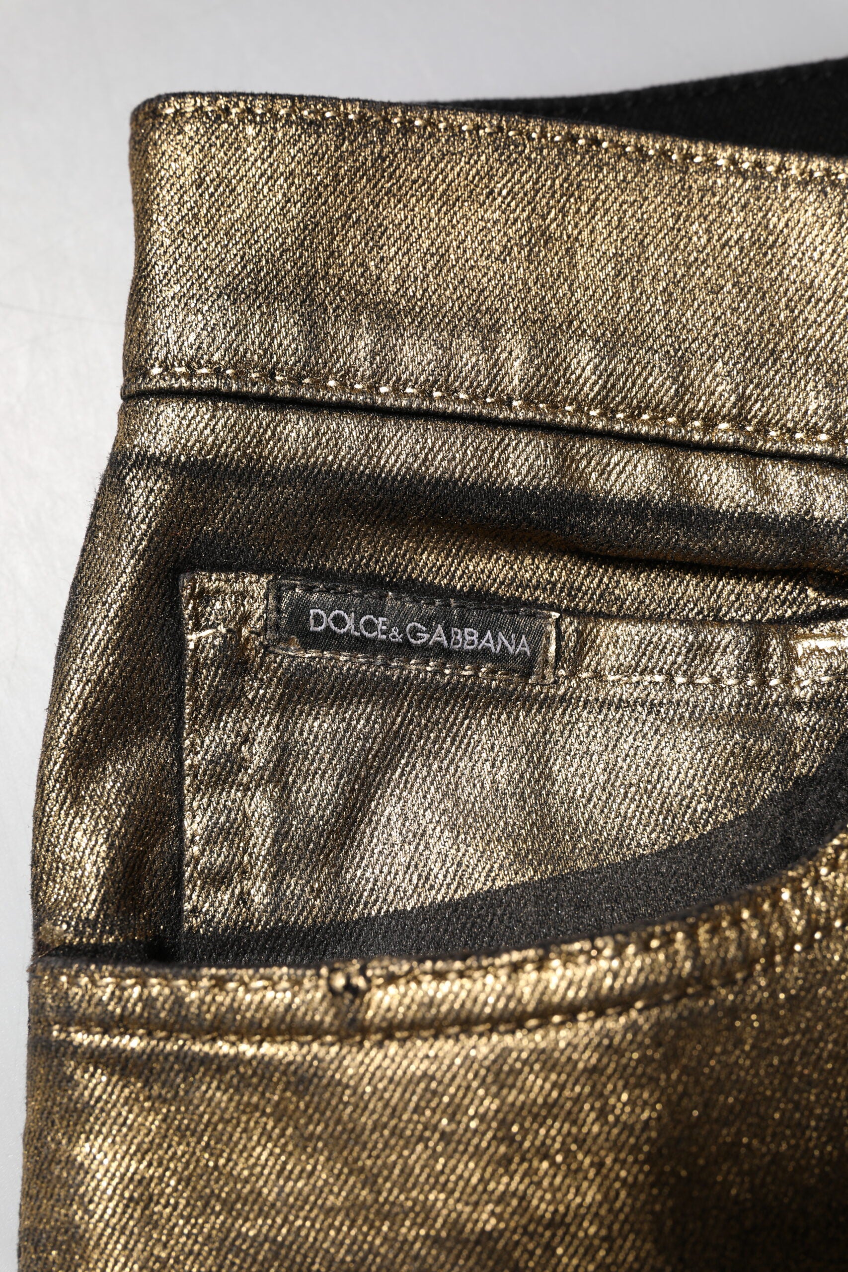 Dolce & Gabbana Goldfarbene zerfetzte Baumwoll-Stretch-Denim-Jeans-6
