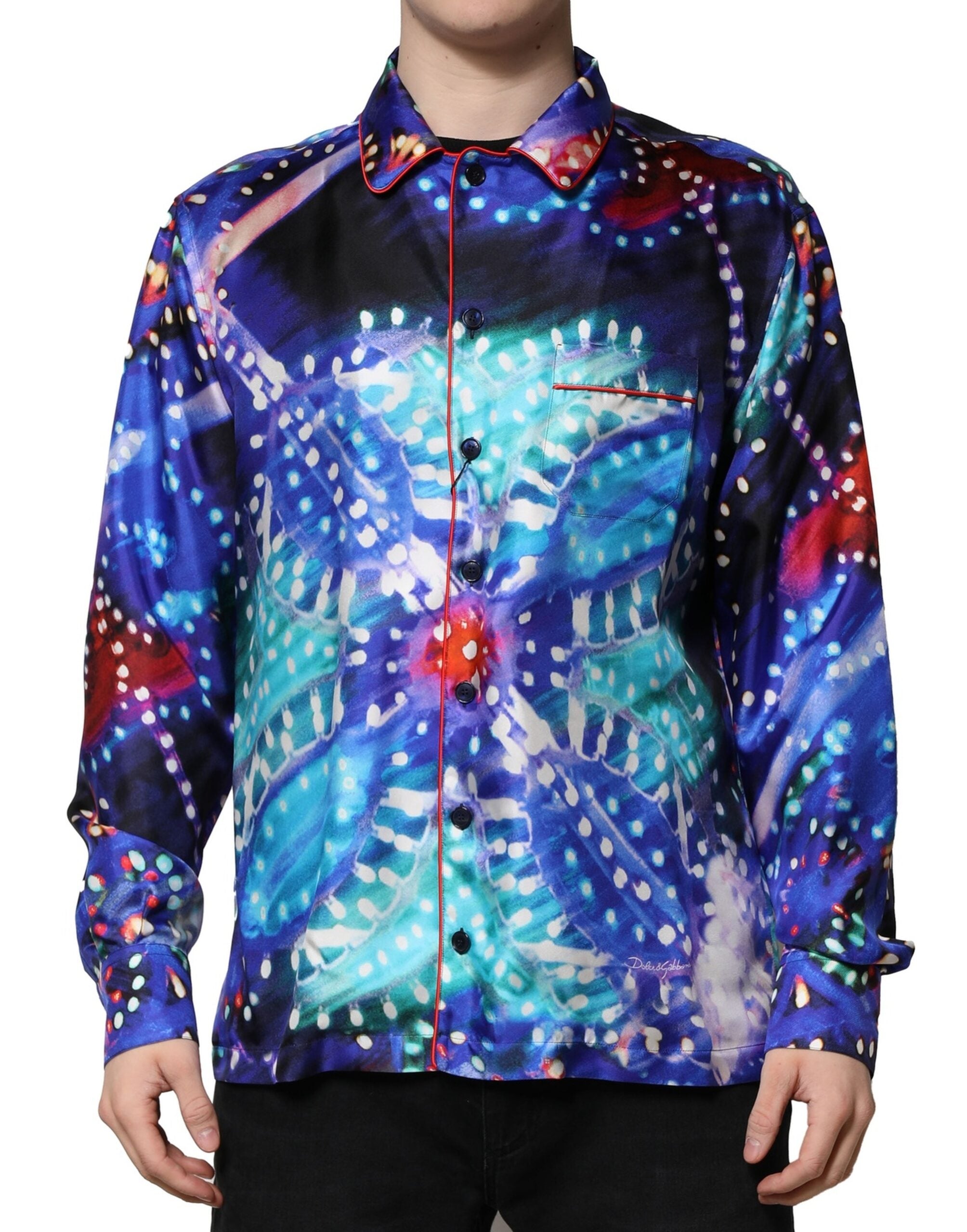 Dolce & Gabbana Multicolor Printed Silk Lounge Luxury Shirt-1