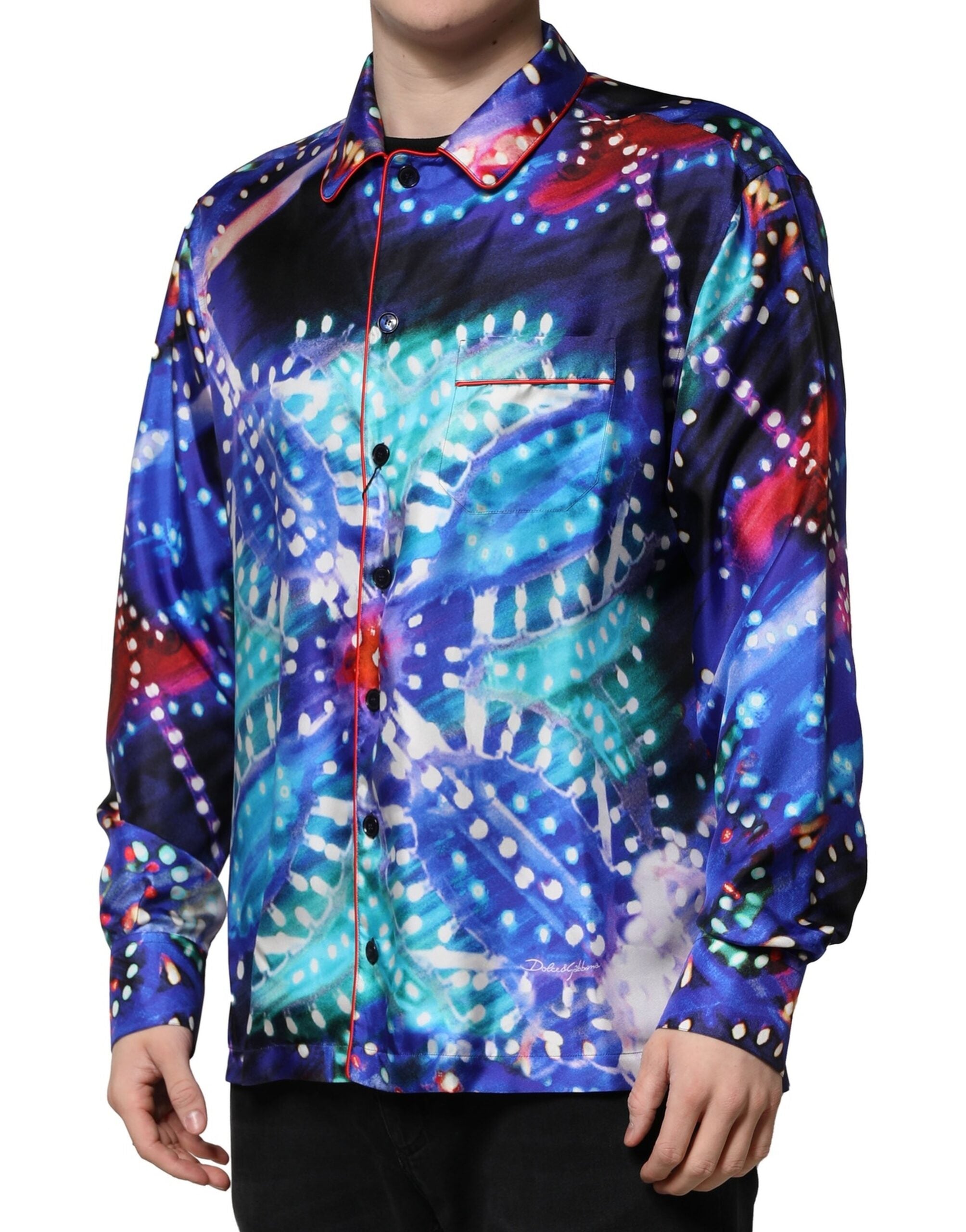Dolce & Gabbana Multicolor Printed Silk Lounge Luxury Shirt-3