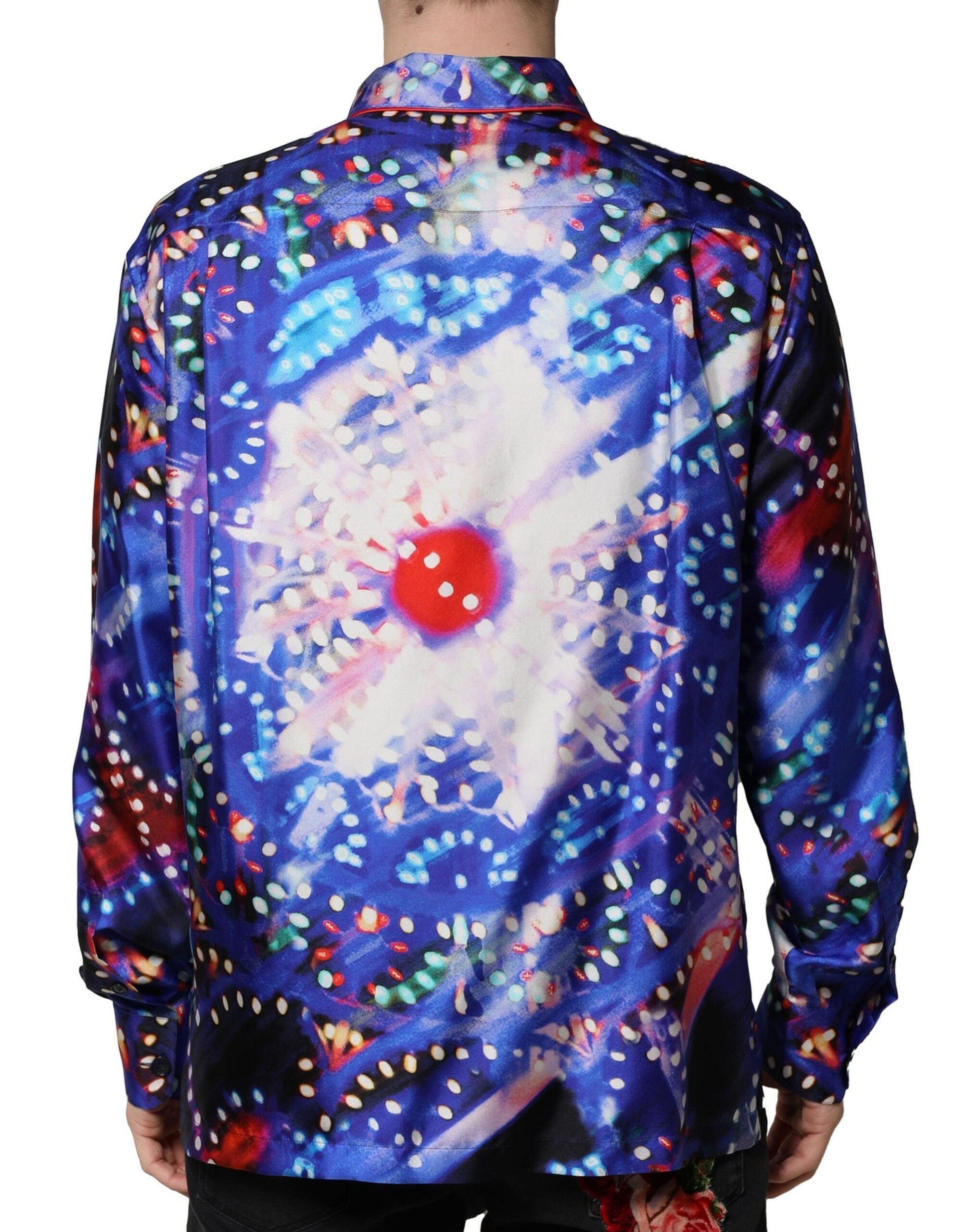 Dolce & Gabbana Multicolor Printed Silk Lounge Luxury Shirt-4