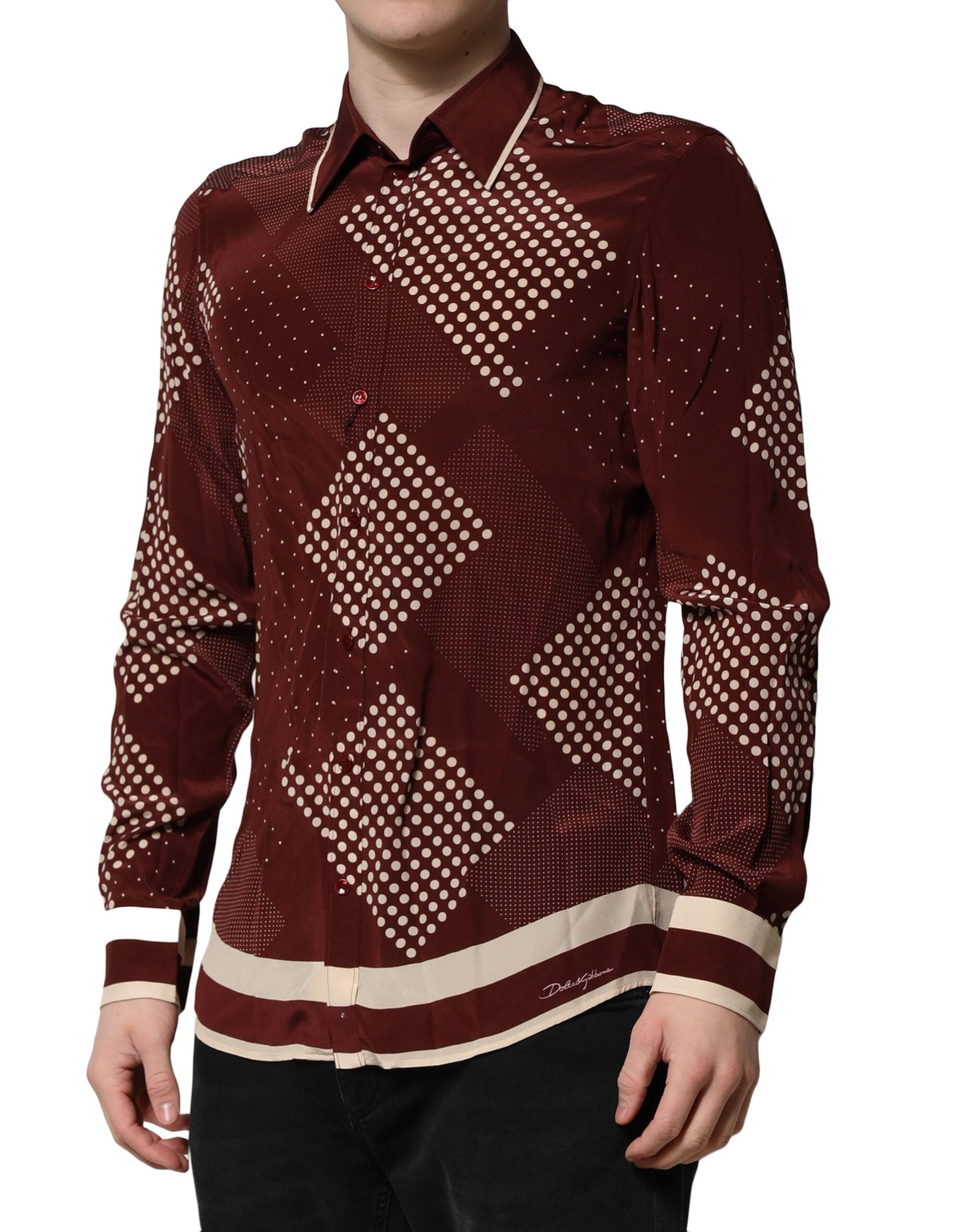Dolce & Gabbana chestnut brown polka dot silk long-sleeved shirt-3