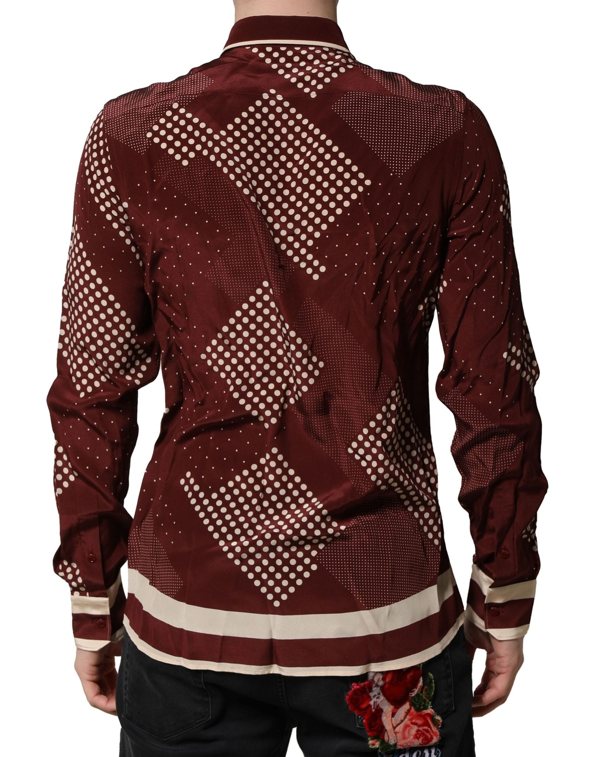 Dolce & Gabbana chestnut brown polka dot silk long-sleeved shirt-4