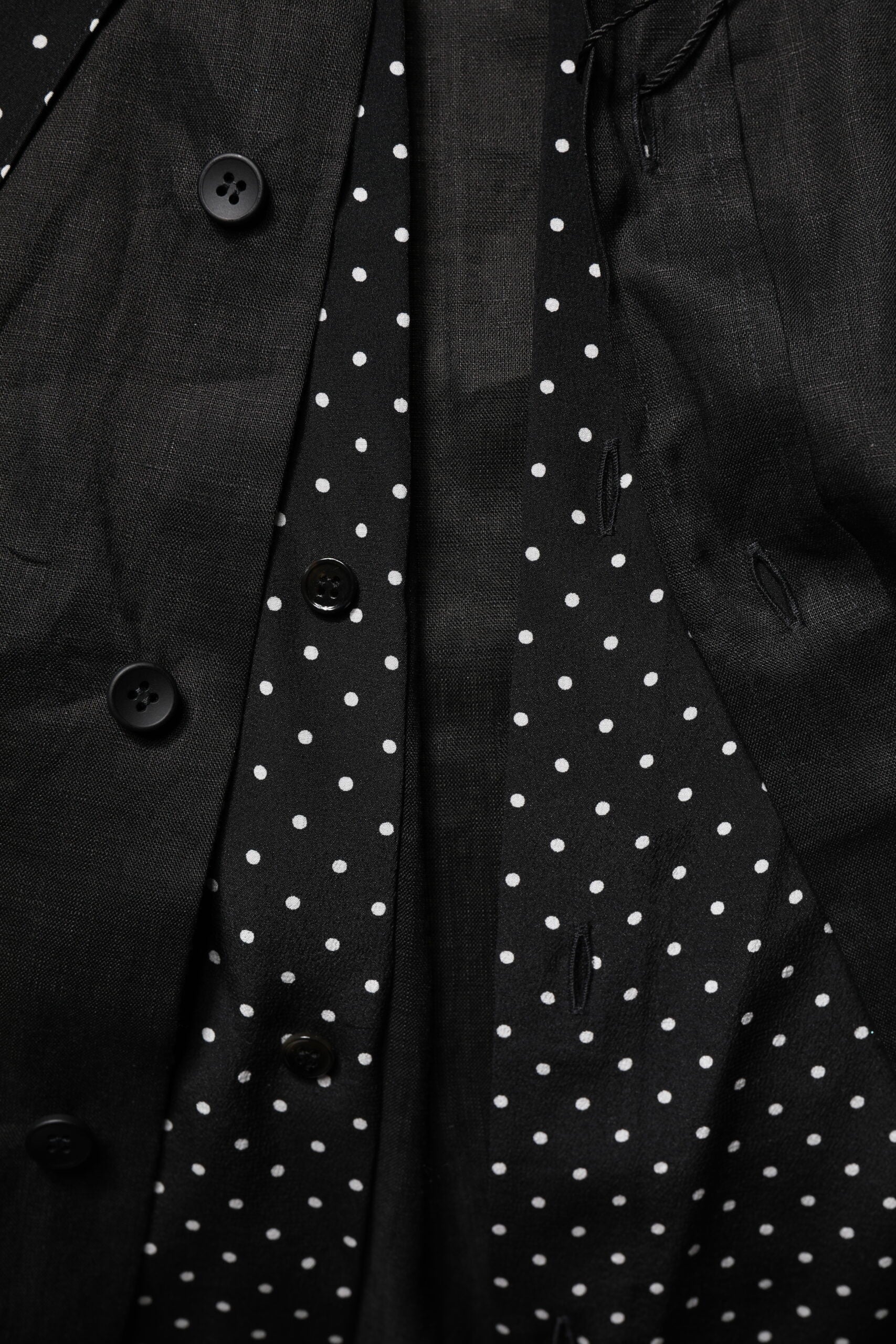 Dolce & Gabbana Schwarzes Polka Dot Leinen Seide Herren Freizeithemd-6