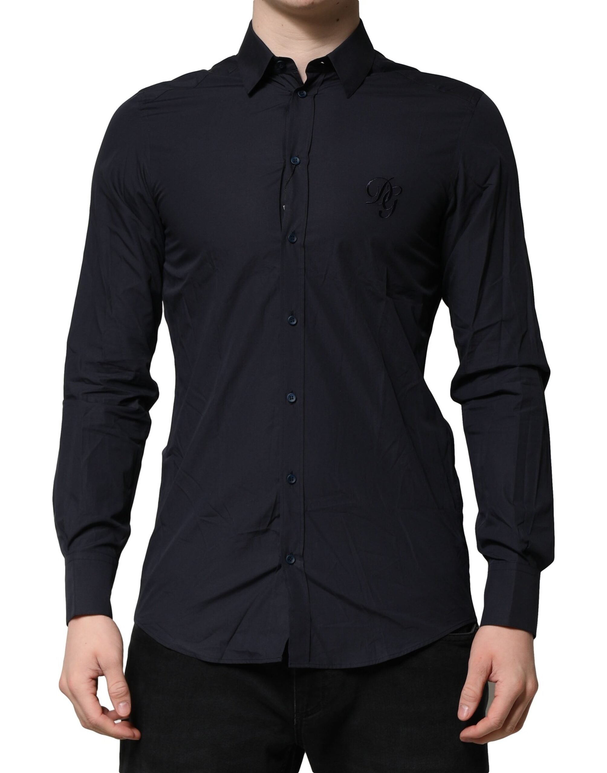 Dolce & Gabbana Dark Blue MARTINI Dress Formal Cotton Shirt-1