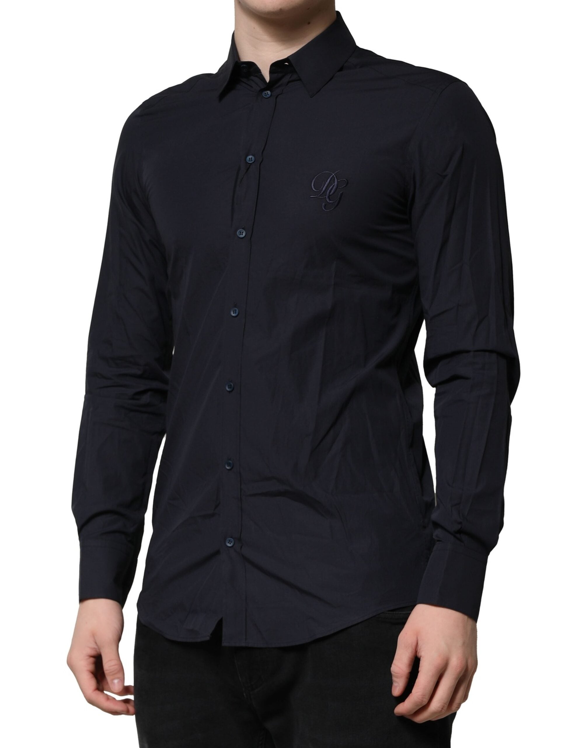 Dolce & Gabbana Dark Blue MARTINI Dress Formal Cotton Shirt-3