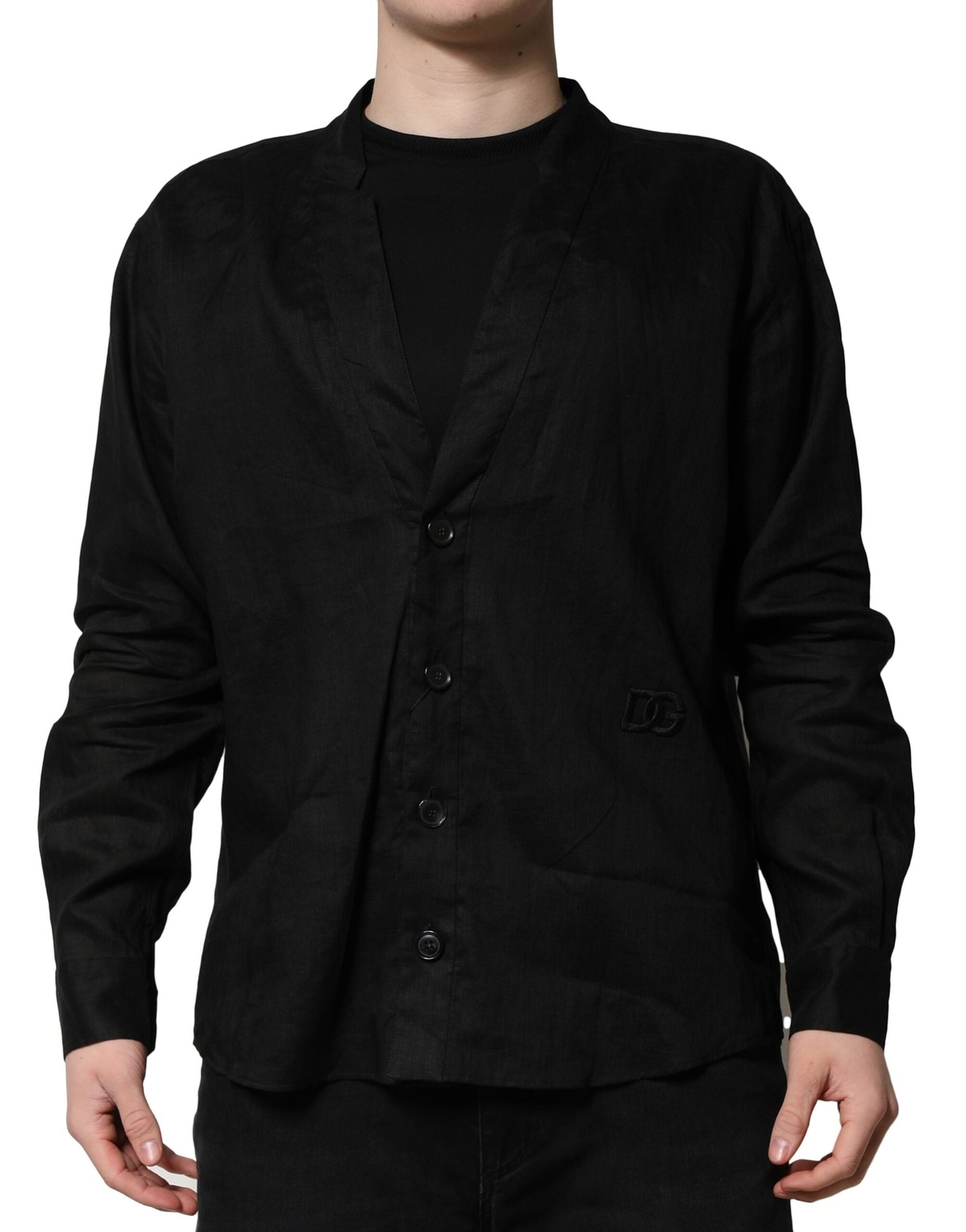 Camisa informal de manga larga de lino negro Dolce & Gabbana para hombre-2