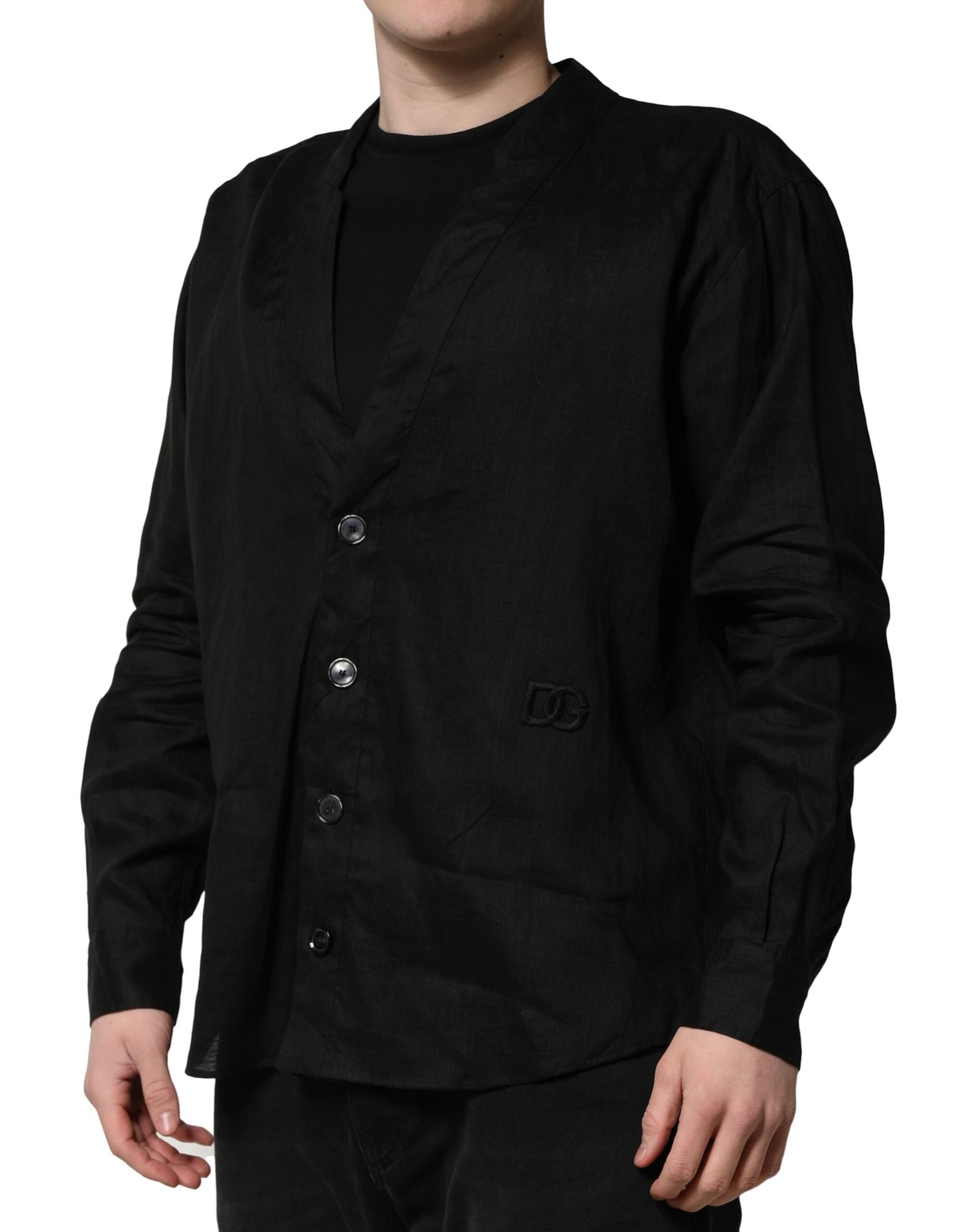 Camisa informal de manga larga de lino negro Dolce & Gabbana para hombre-3