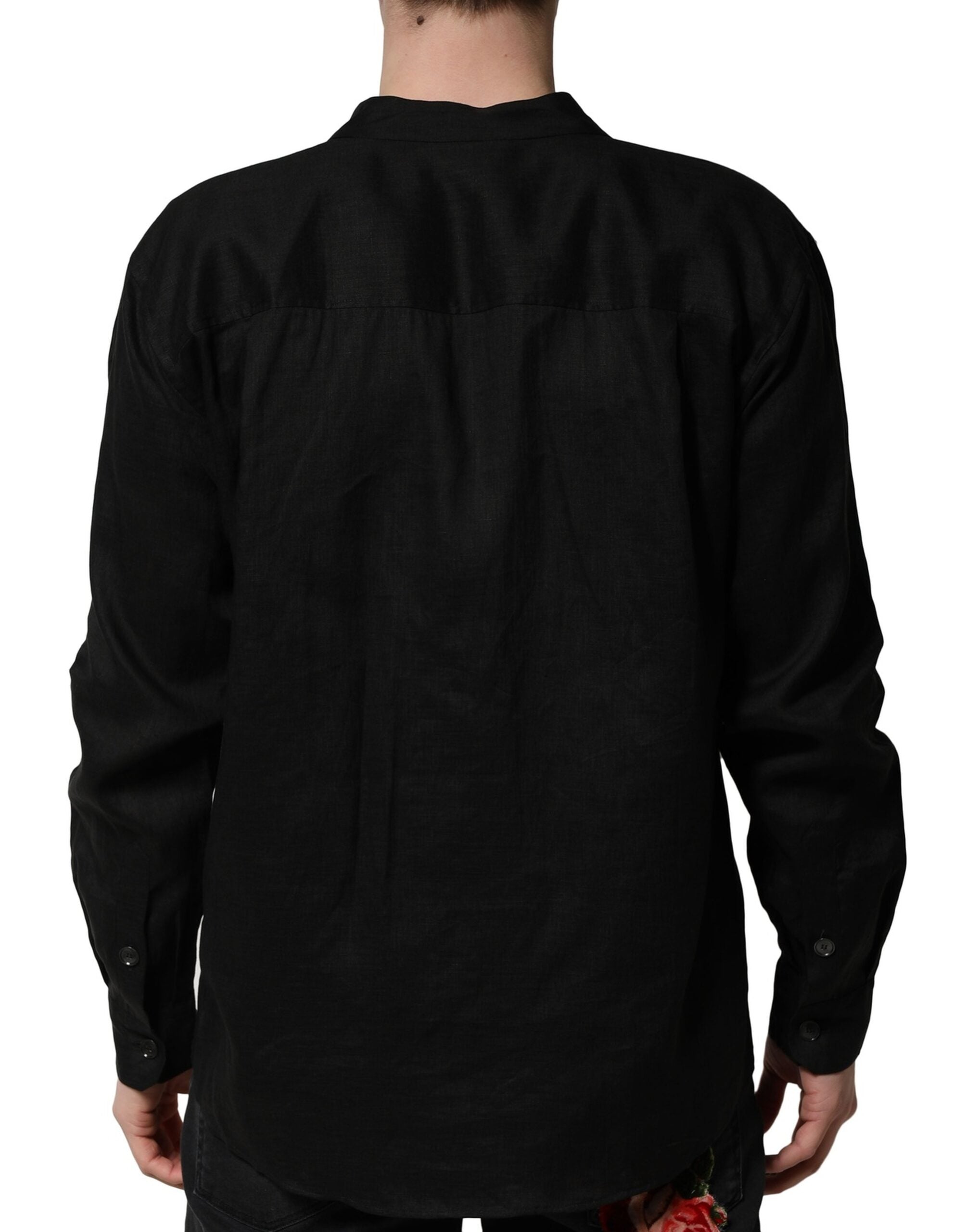 Camisa informal de manga larga de lino negro Dolce & Gabbana para hombre-4