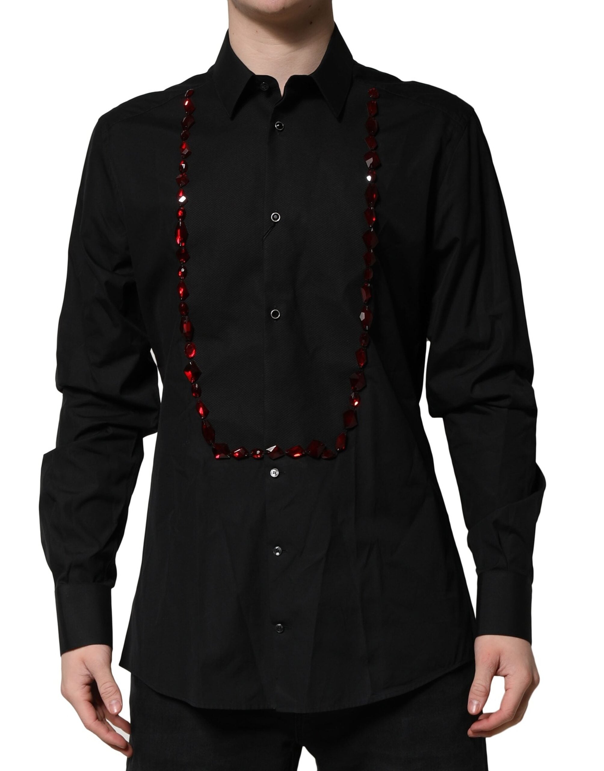 Dolce & Gabbana Black Crystal GOLD Formal Men's Shirt-2