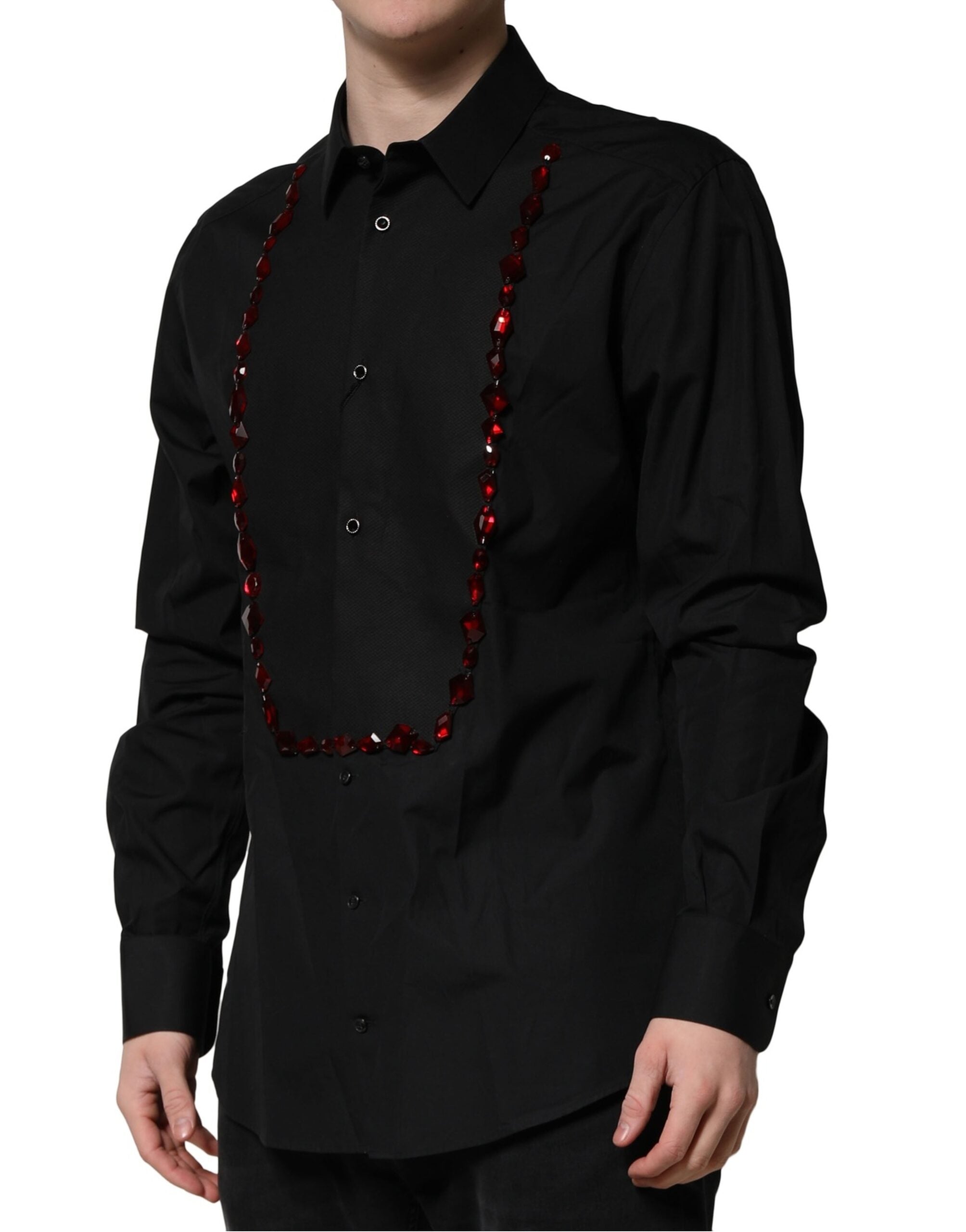 Dolce & Gabbana Black Crystal GOLD Formal Men's Shirt-3