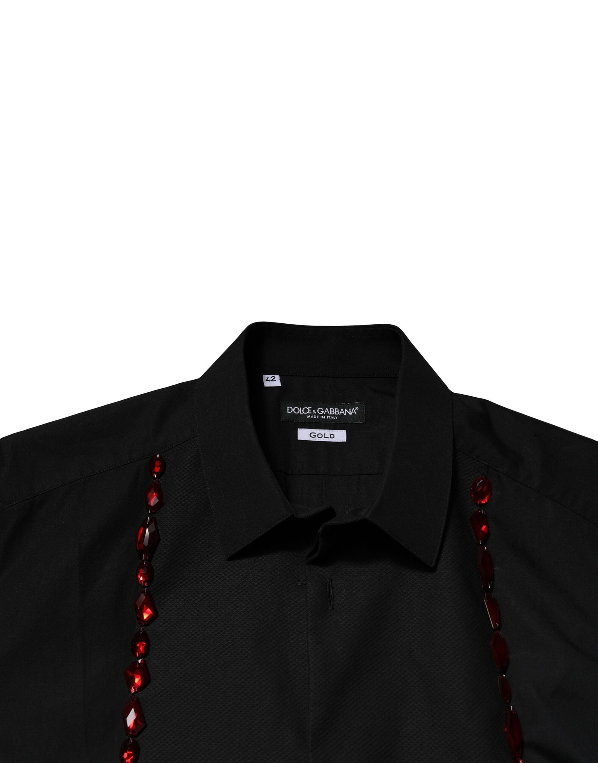 Dolce & Gabbana Black Crystal GOLD Formal Men's Shirt-5