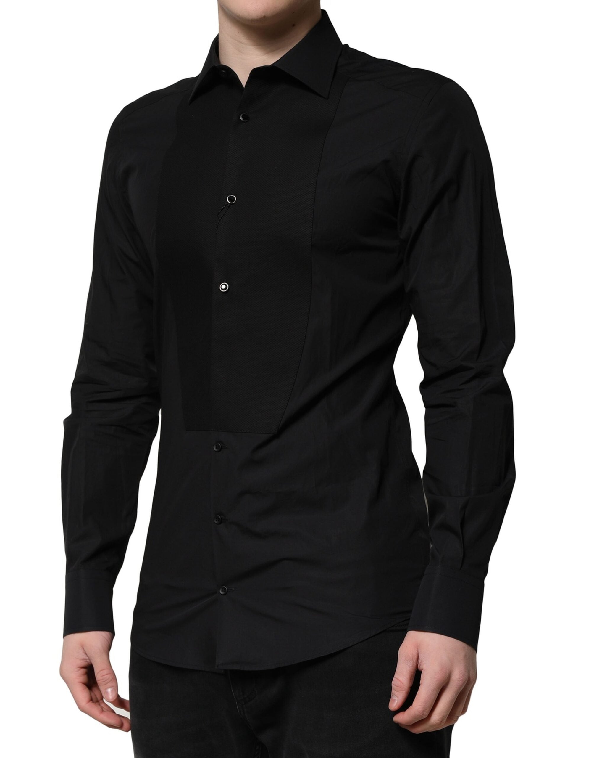 Vestido y camisa formal de manga larga en dorado y negro de Dolce & Gabbana-3