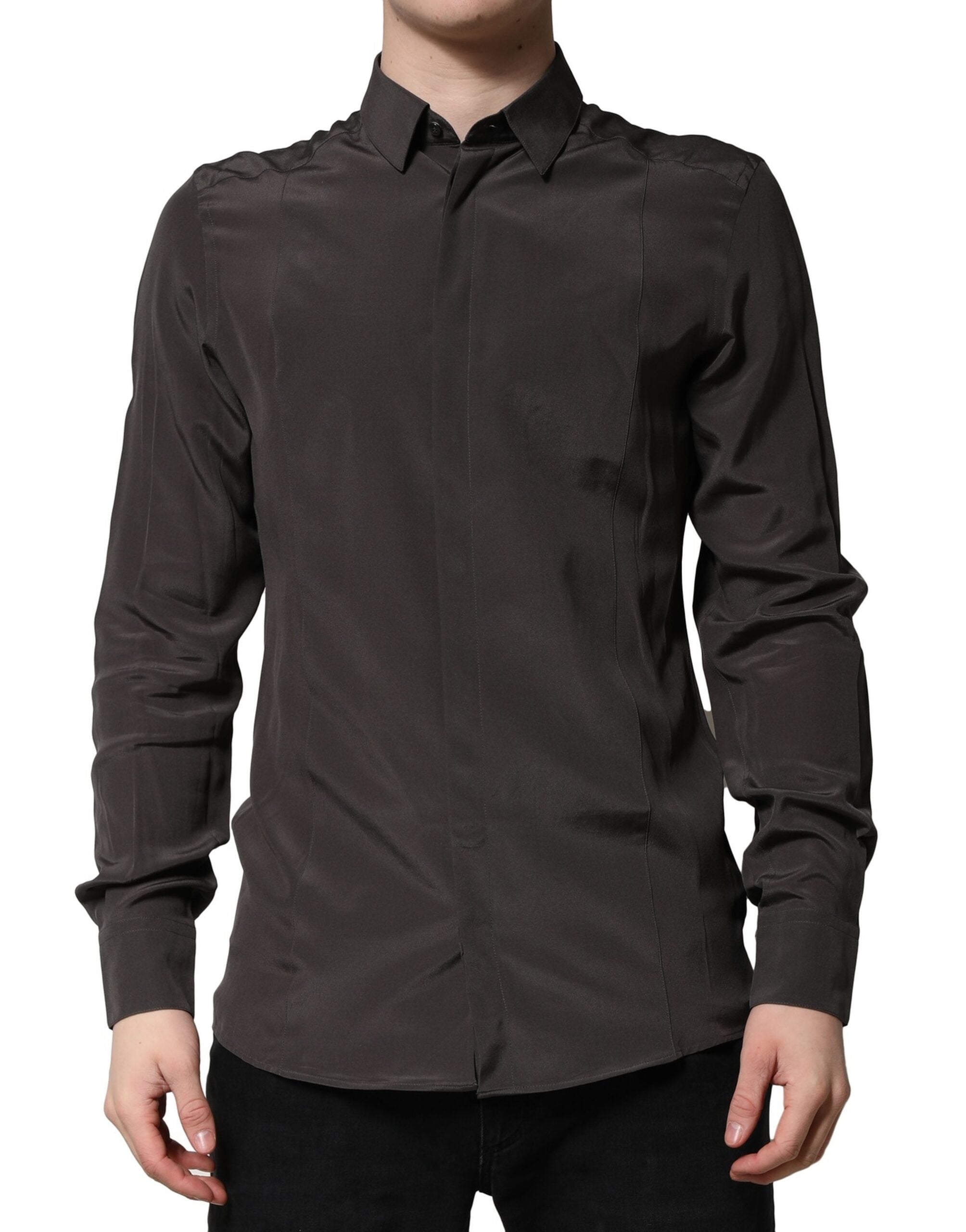 Camisa de seda marrón oscuro Dolce & Gabbana GOLD Camisa formal de vestir para hombre-1