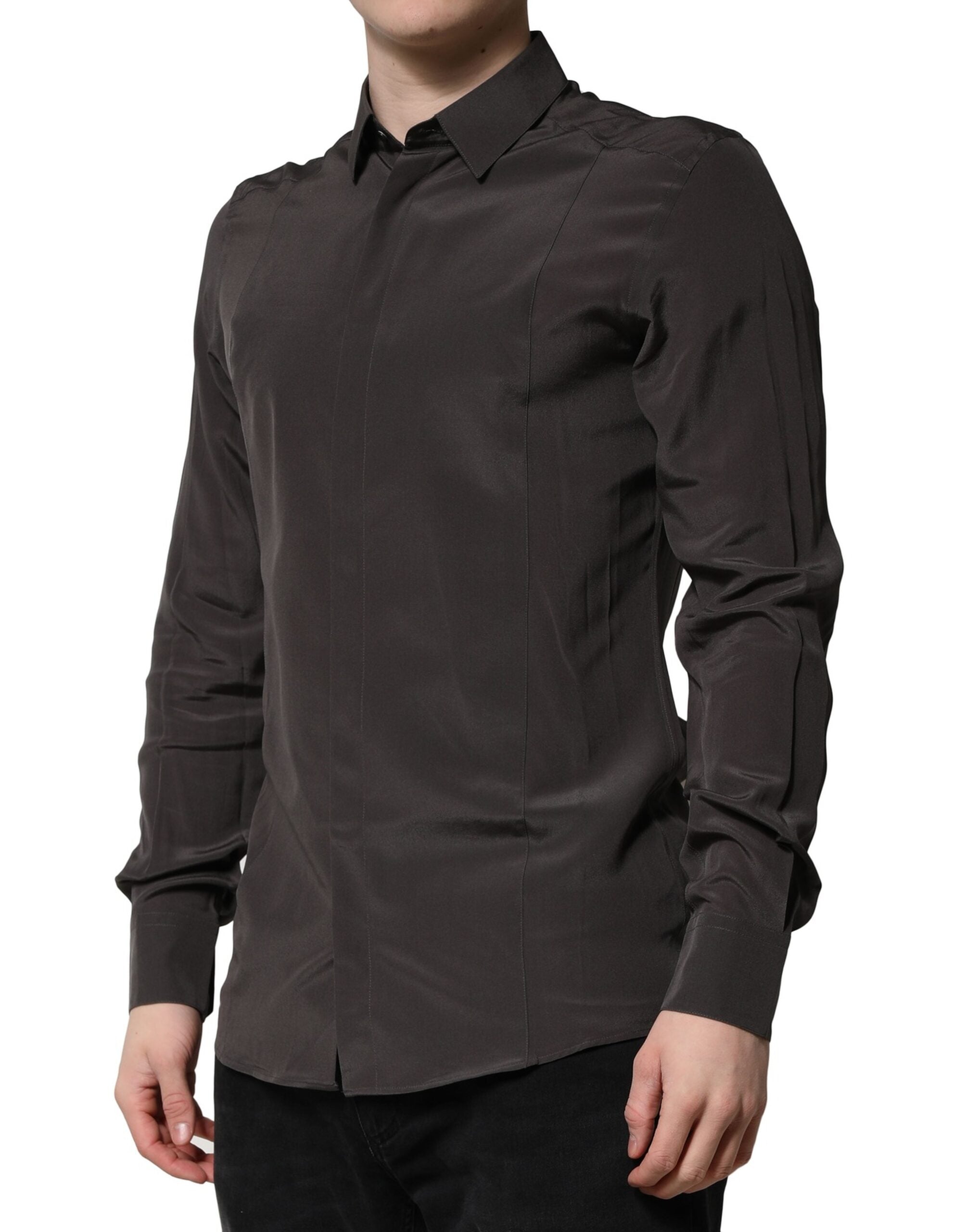 Camisa de seda marrón oscuro Dolce & Gabbana GOLD Camisa formal de vestir para hombre-3