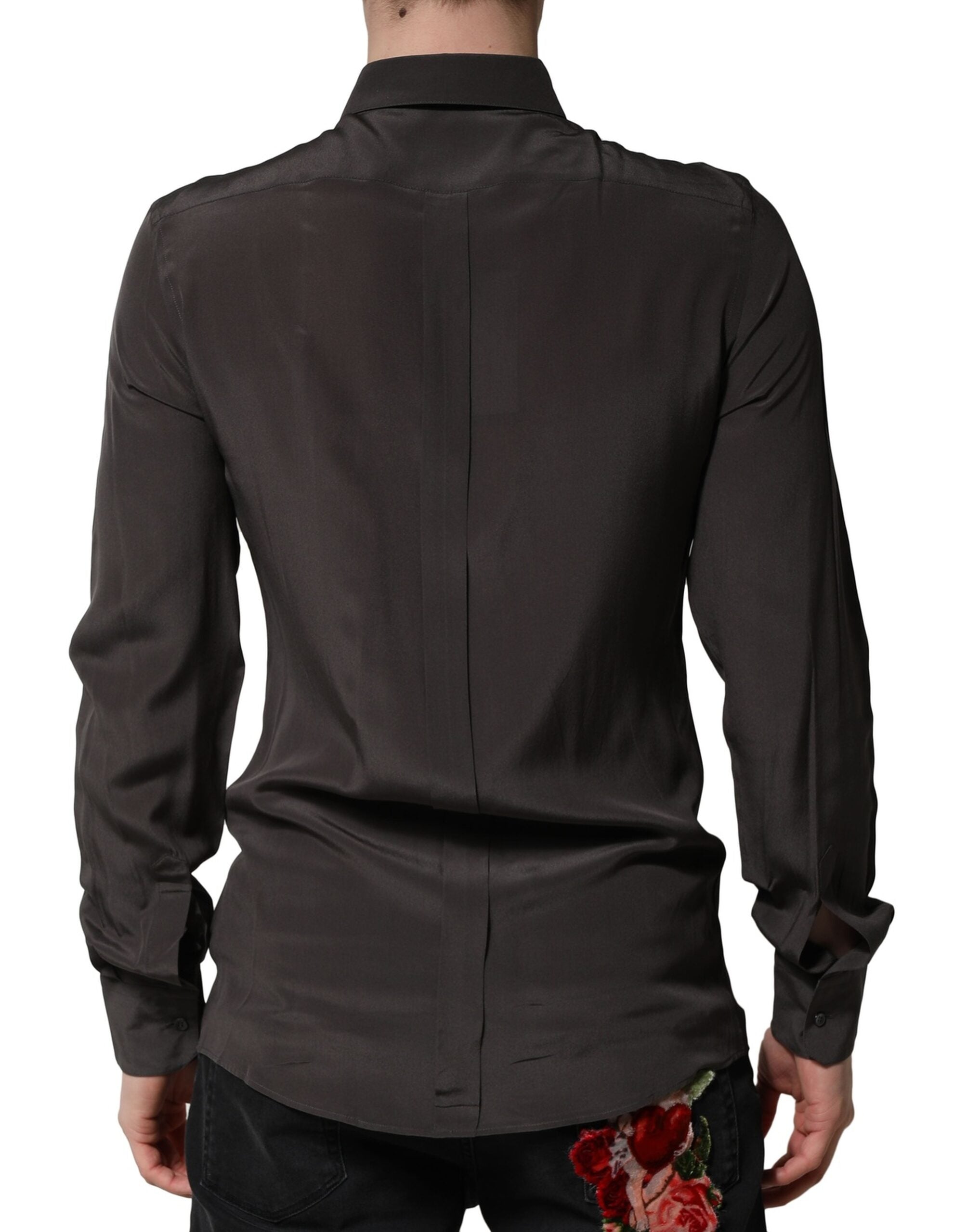 Camisa de seda marrón oscuro Dolce & Gabbana GOLD Camisa formal de vestir para hombre-4
