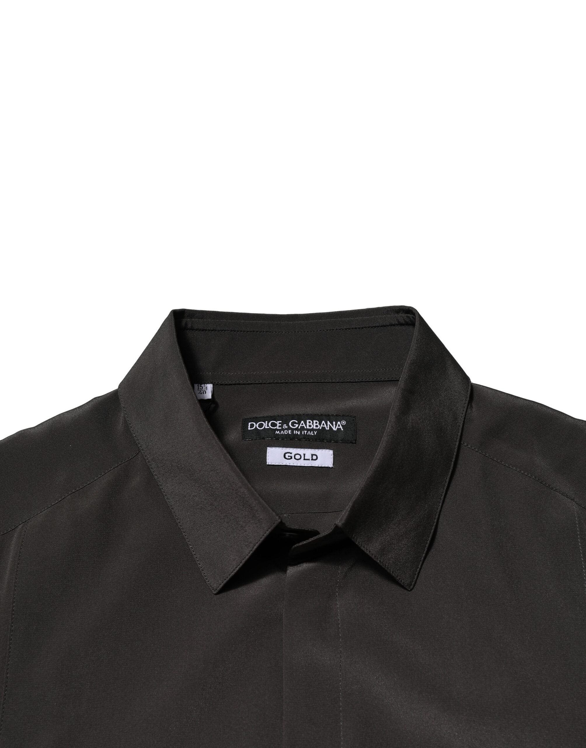 Camisa de seda marrón oscuro Dolce & Gabbana GOLD Camisa formal de vestir para hombre-5
