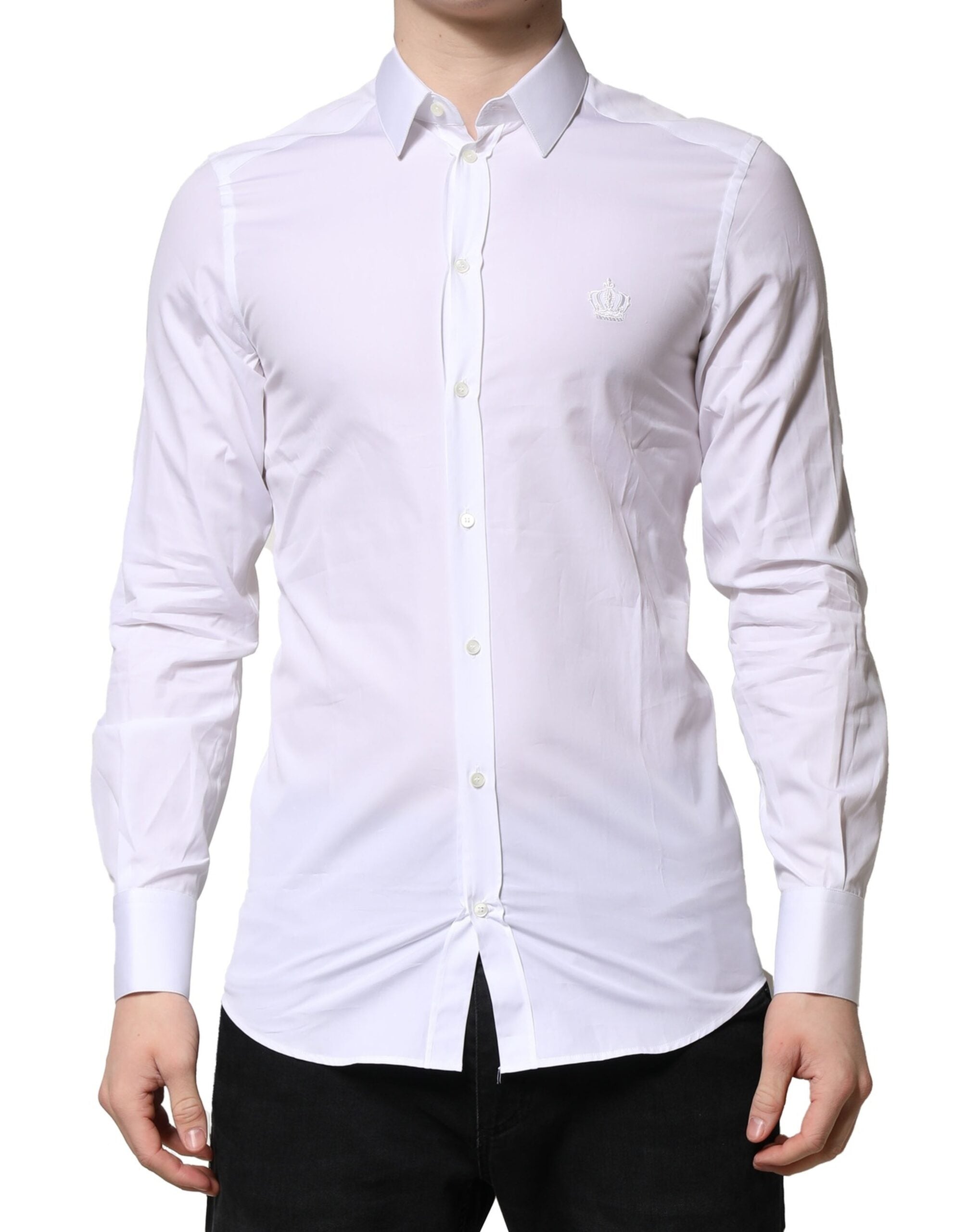 Dolce & Gabbana White Gold Long Sleeve Men's Dress Formal Shirt-1