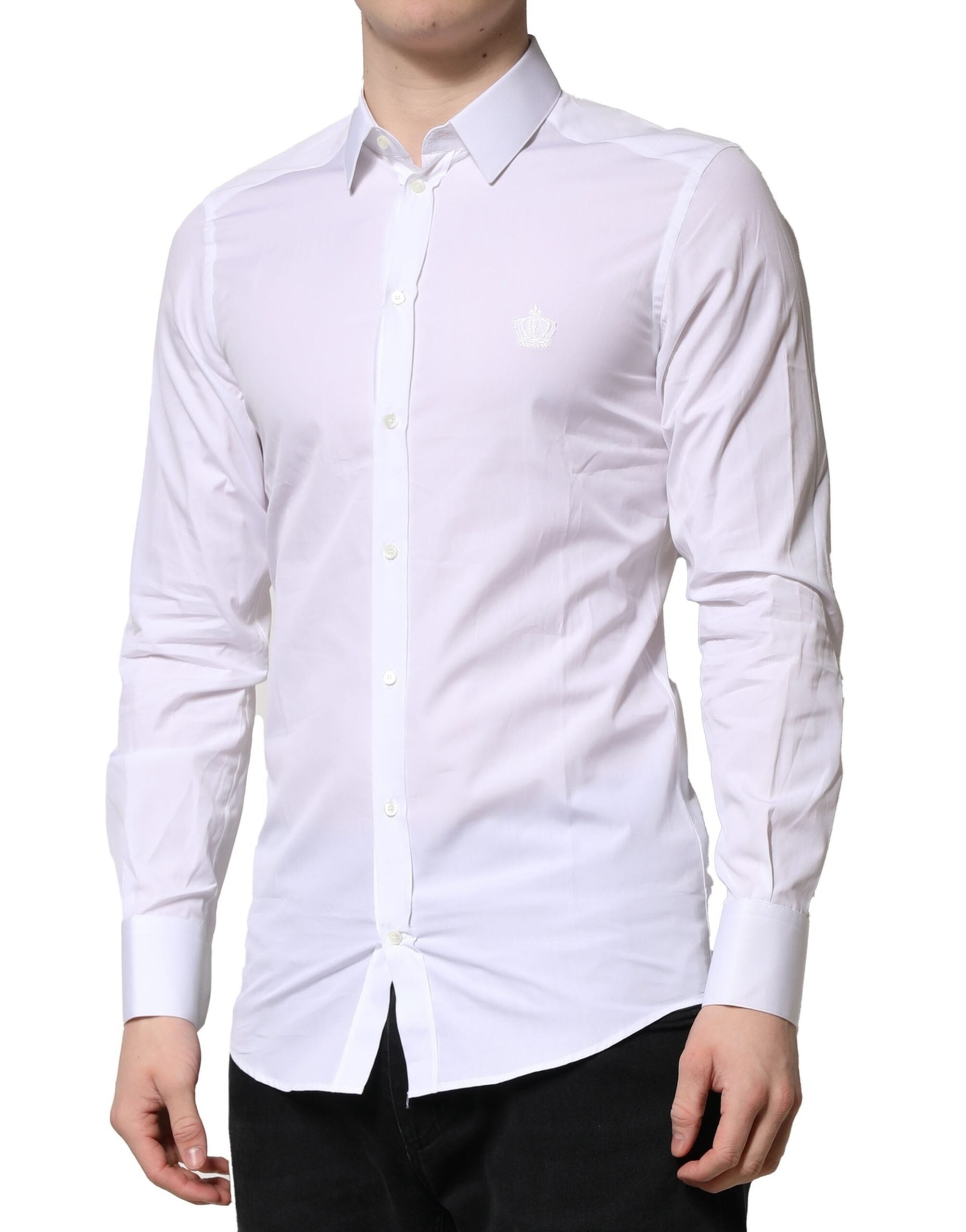 Dolce & Gabbana White Gold Long Sleeve Men's Dress Formal Shirt-3