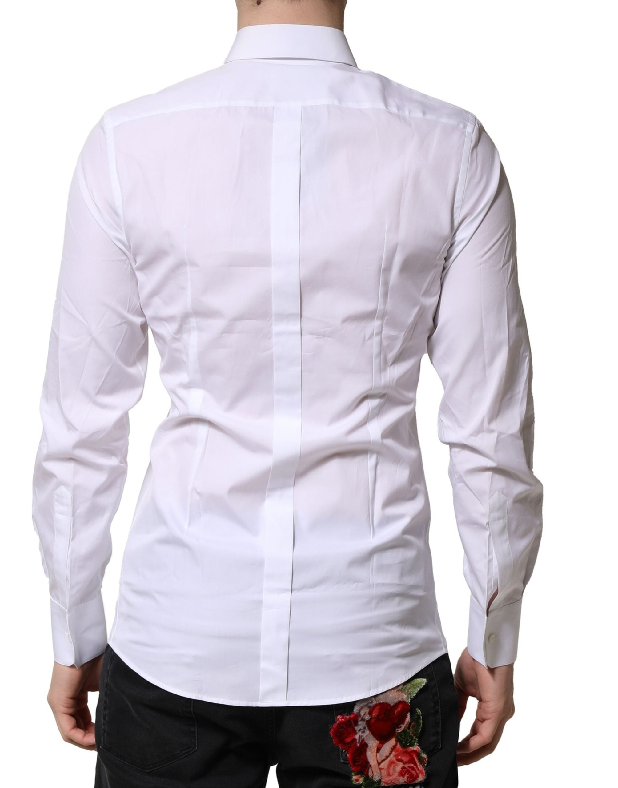 Dolce & Gabbana White Gold Long Sleeve Men's Dress Formal Shirt-4