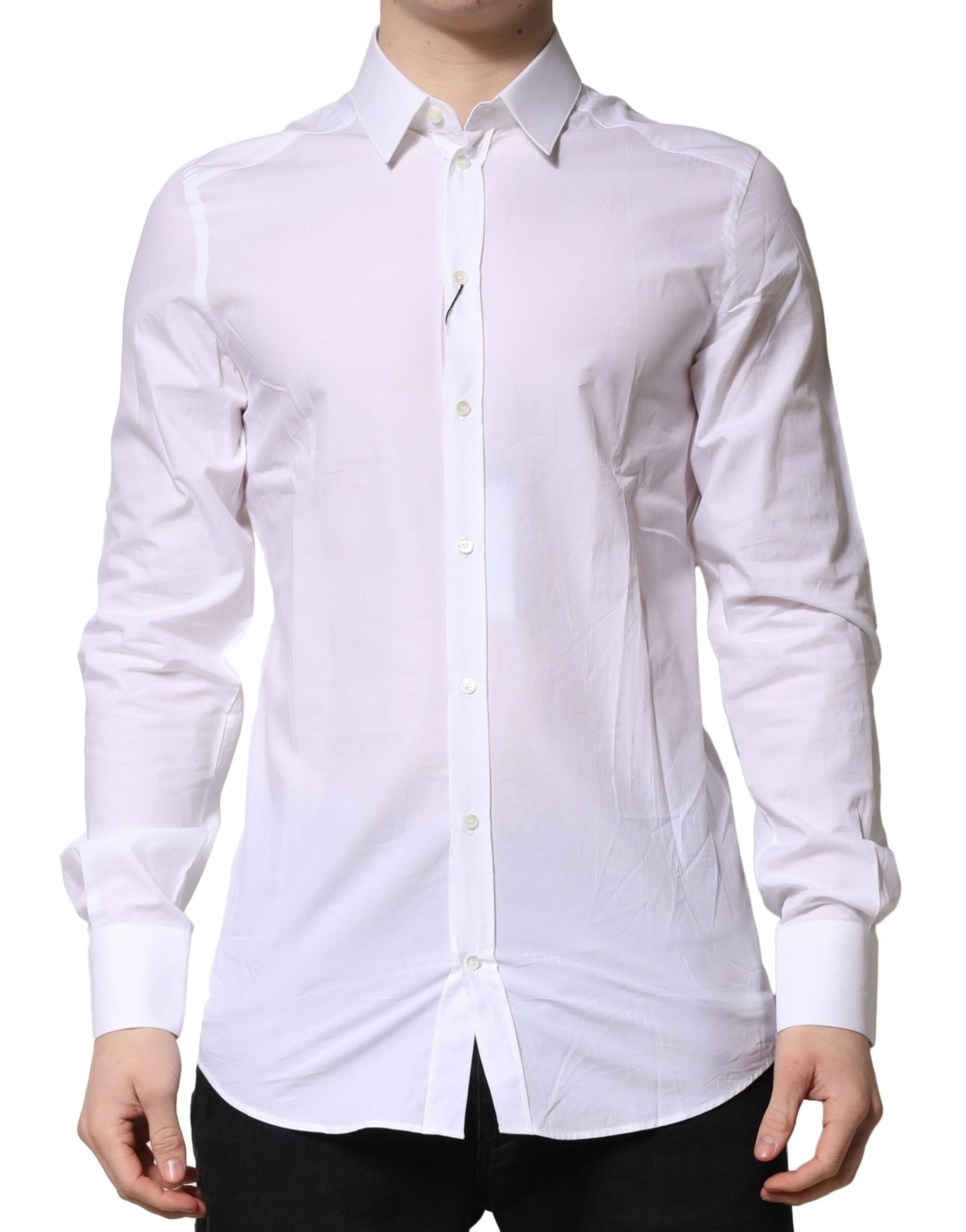 Dolce & Gabbana White Gold Long-Sleeved Dress Formal Shirt-2