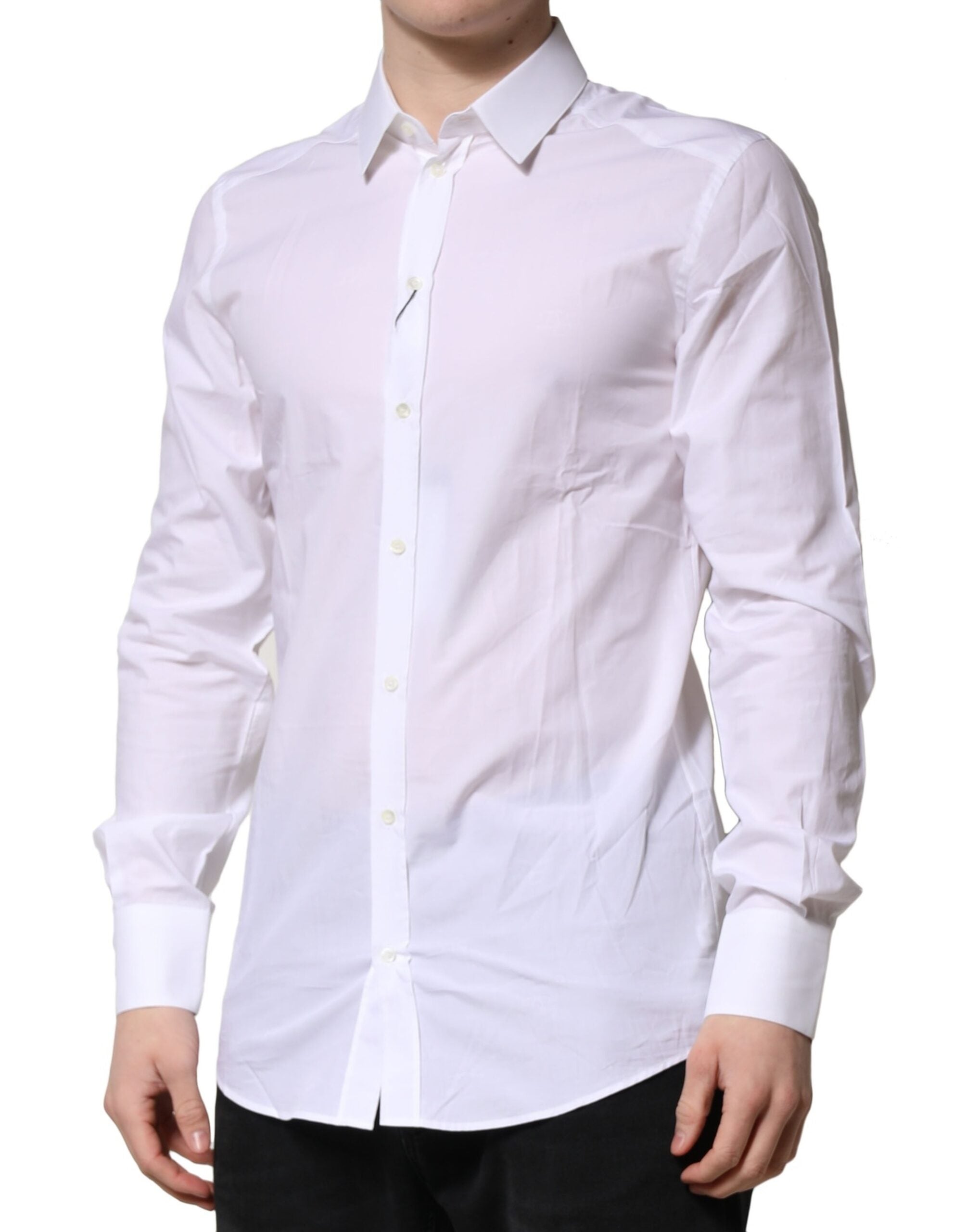 Dolce & Gabbana White Gold Long-Sleeved Dress Formal Shirt-3