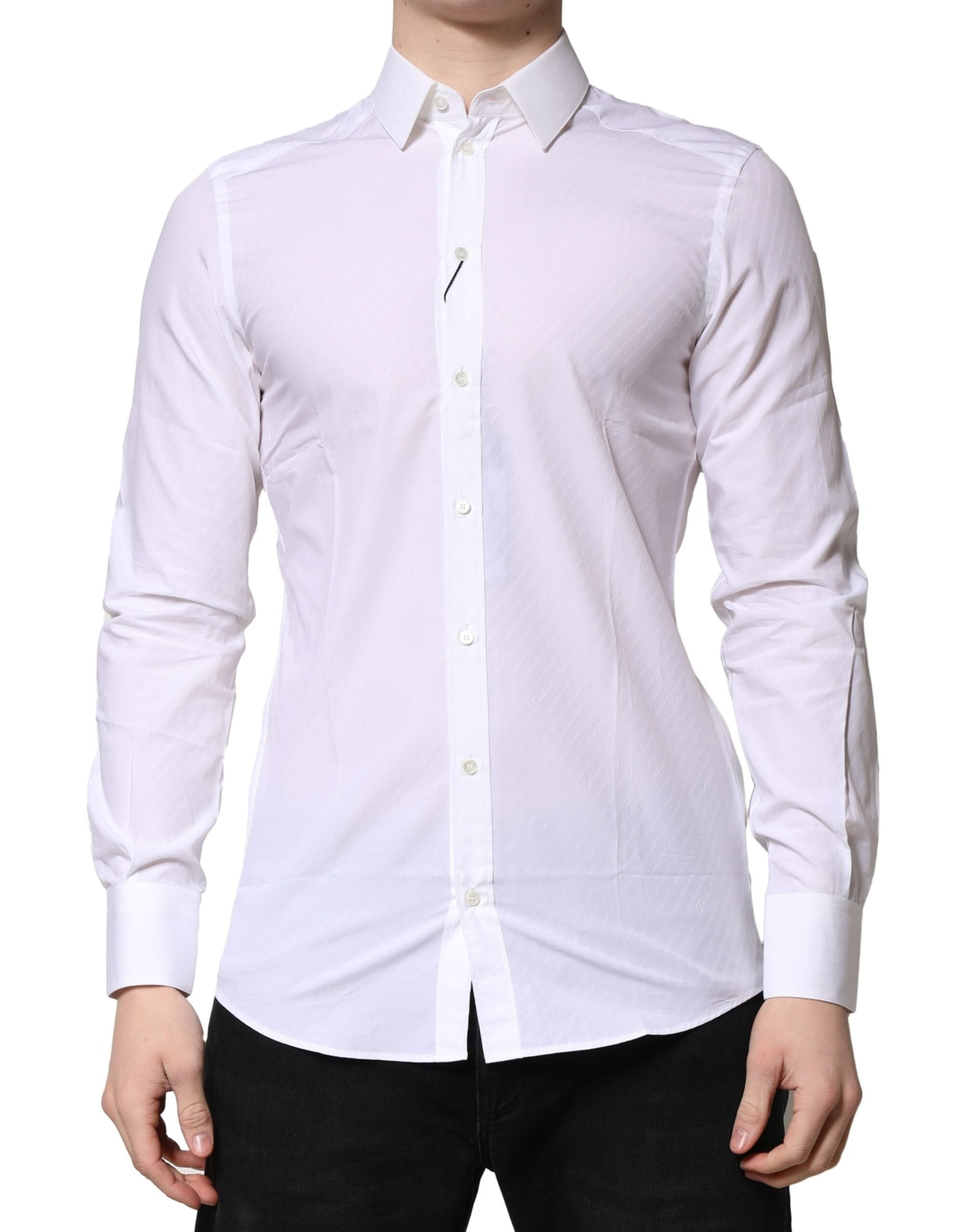 Dolce & Gabbana White MARTINI Long-Sleeved Dress Formal Shirt-1