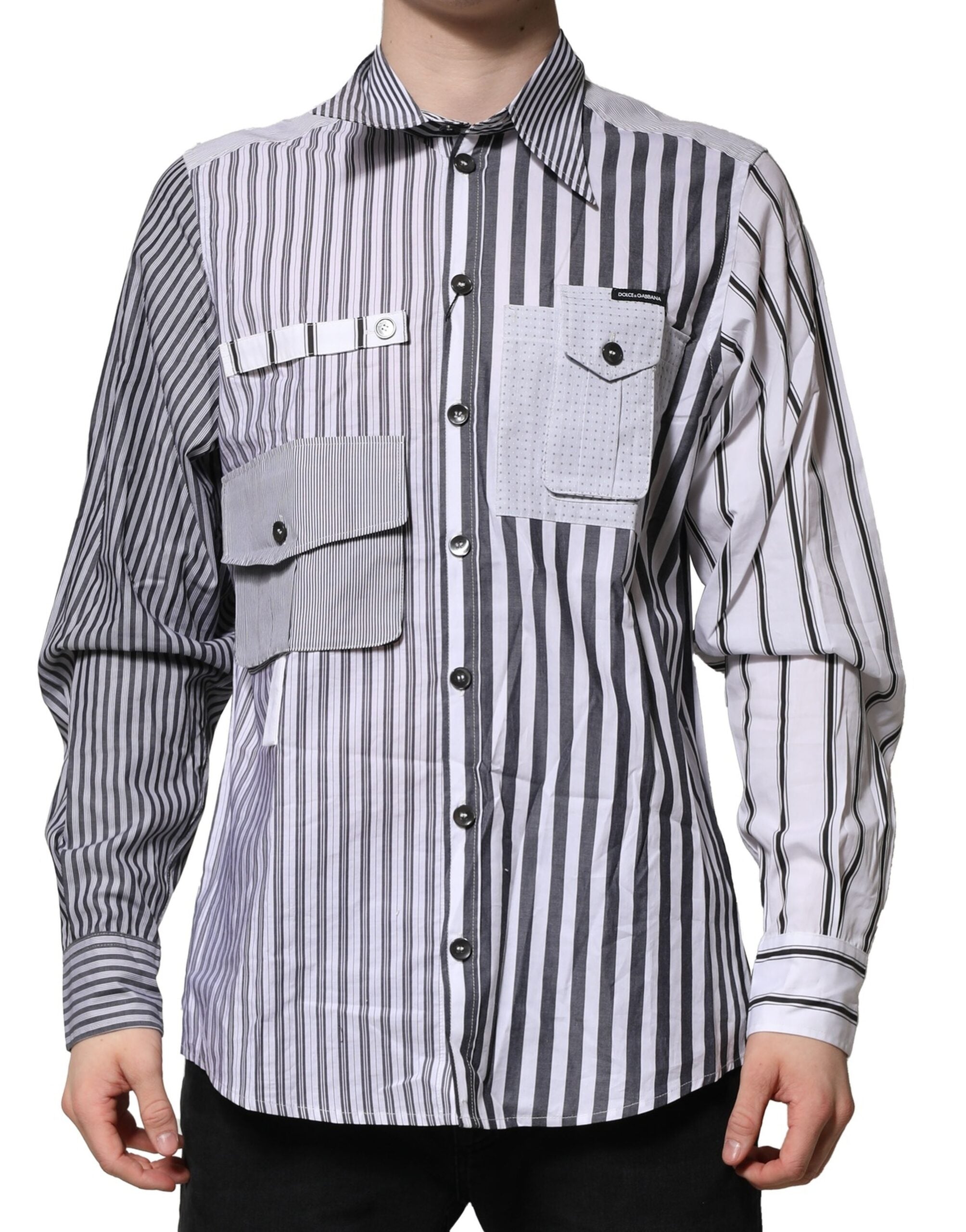 Camisa casual de algodón a rayas blancas y grises para hombre de Dolce & Gabbana-2