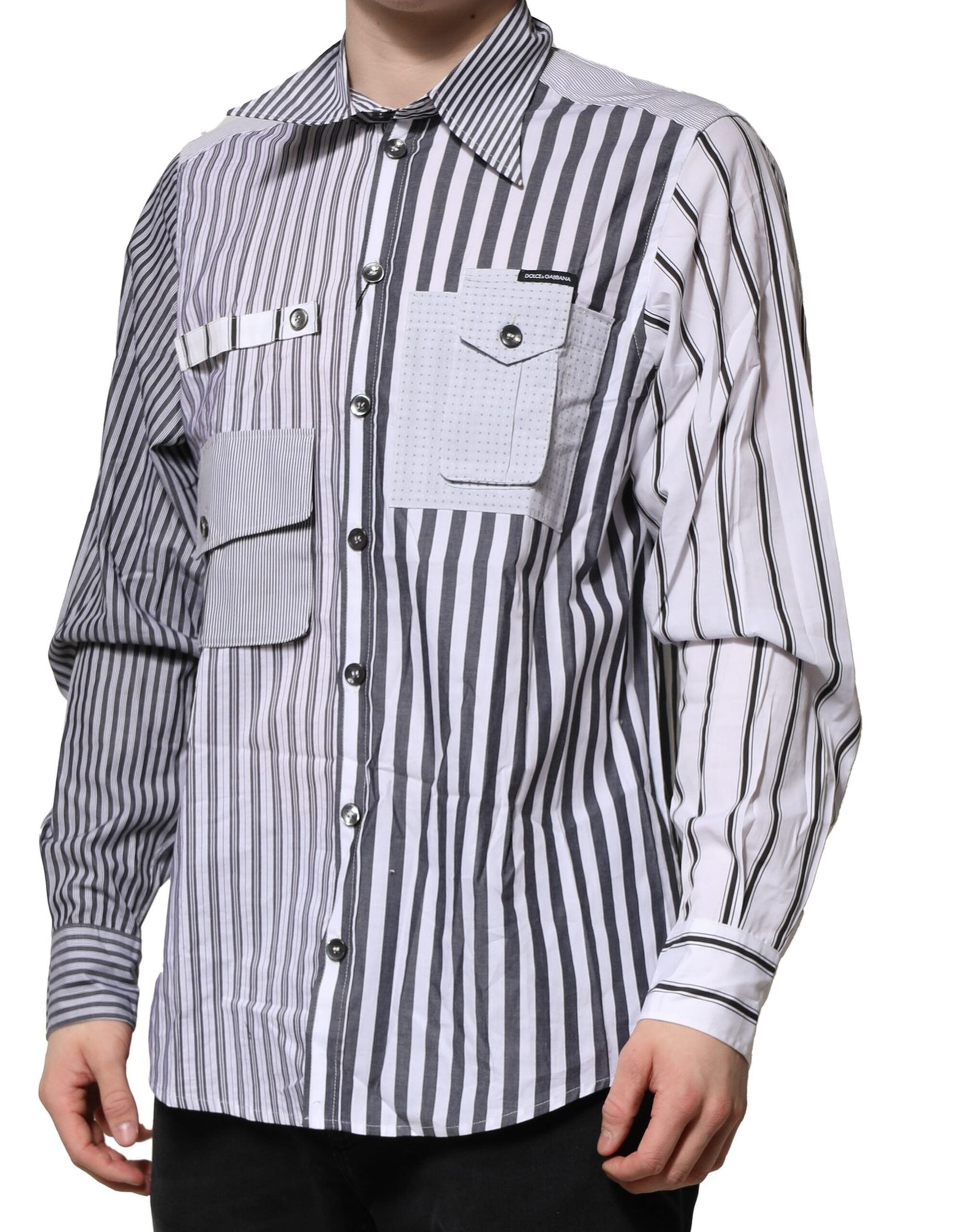 Camisa casual de algodón a rayas blancas y grises para hombre de Dolce & Gabbana-3