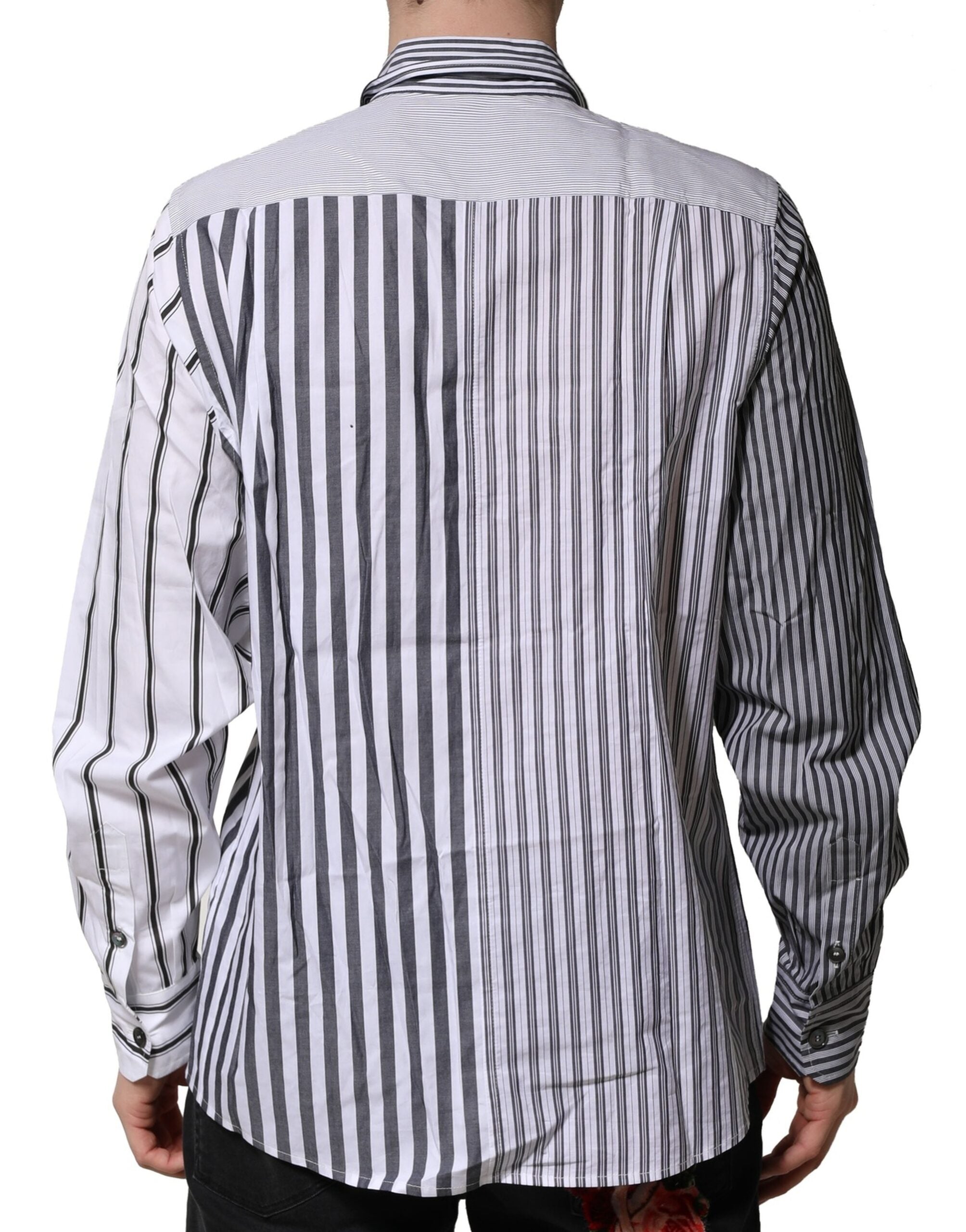 Camisa casual de algodón a rayas blancas y grises para hombre de Dolce & Gabbana-4