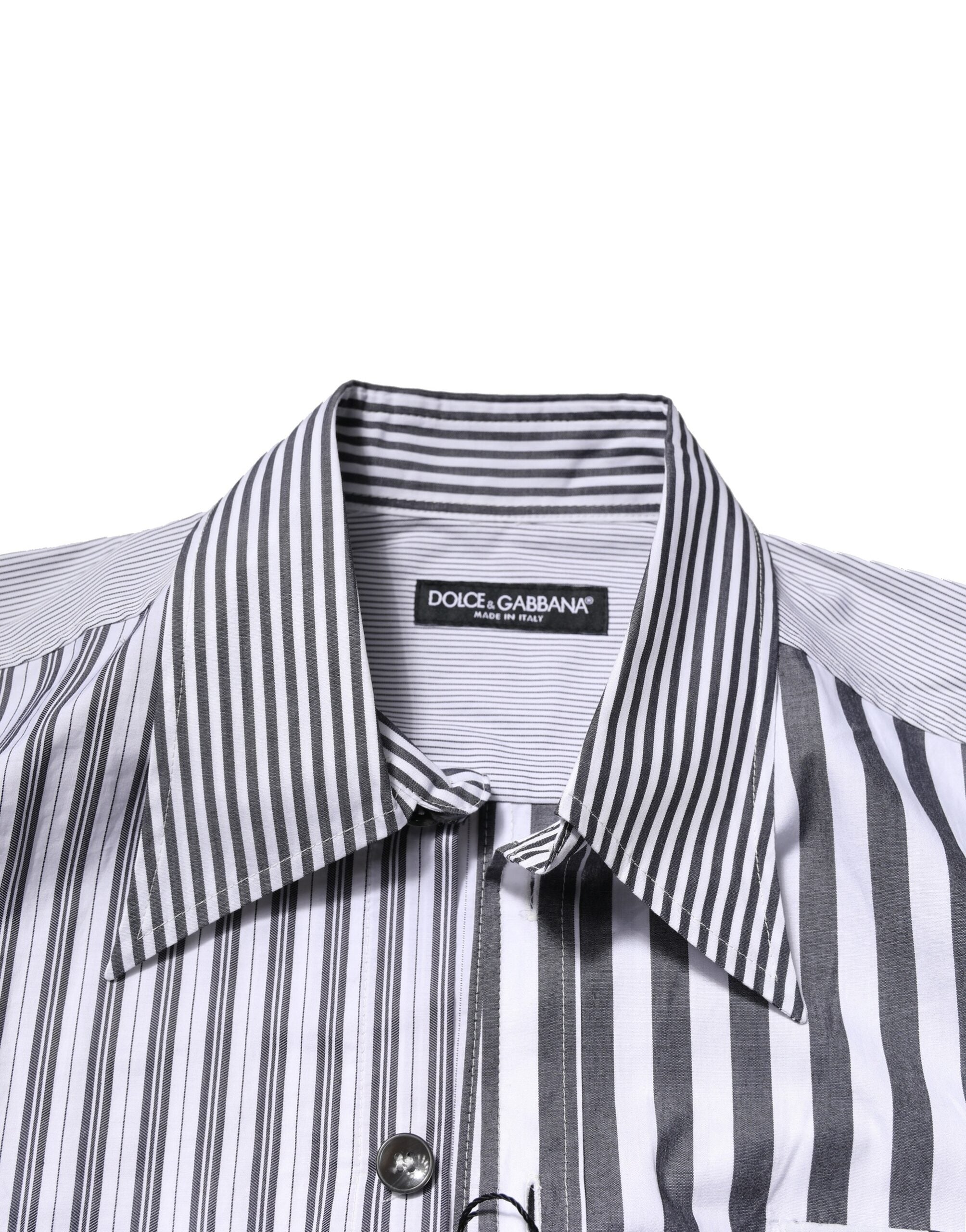 Camisa casual de algodón a rayas blancas y grises para hombre de Dolce & Gabbana-5