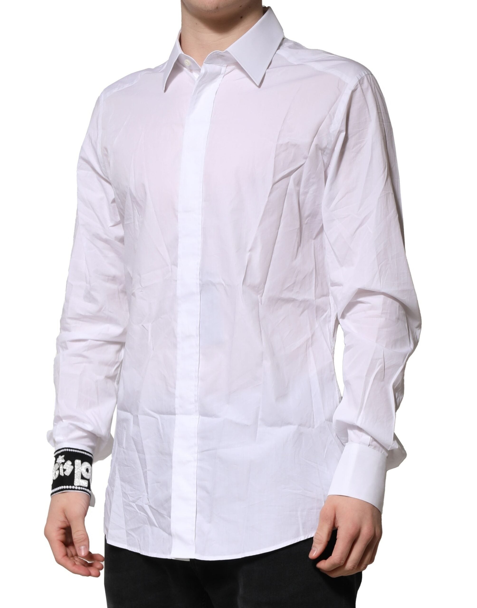 Dolce & Gabbana White Gold Cotton Shirt for Men, Formal Shirt-3