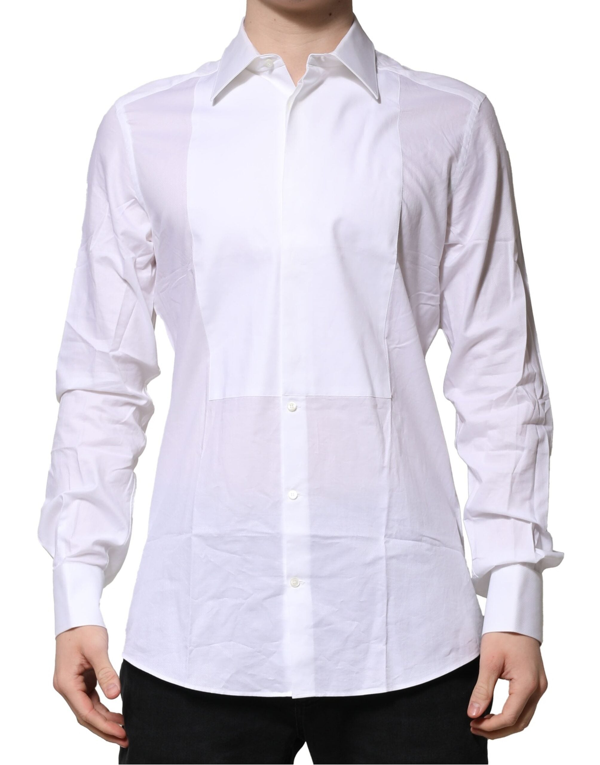 Camisa Dolce & Gabbana de popelina de algodón con pechera blanca dorada para hombre-2