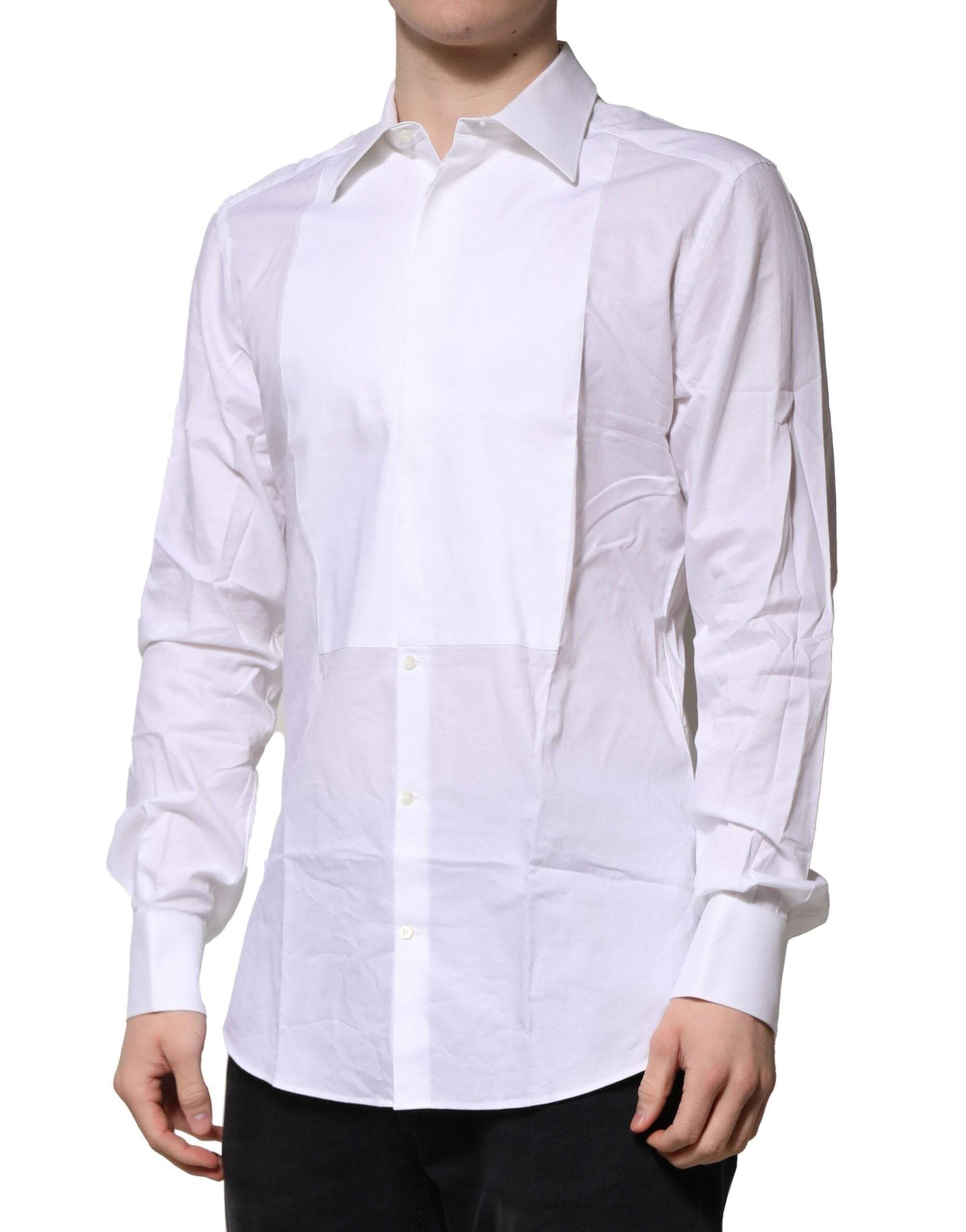 Camisa Dolce & Gabbana de popelina de algodón con pechera blanca dorada para hombre-3
