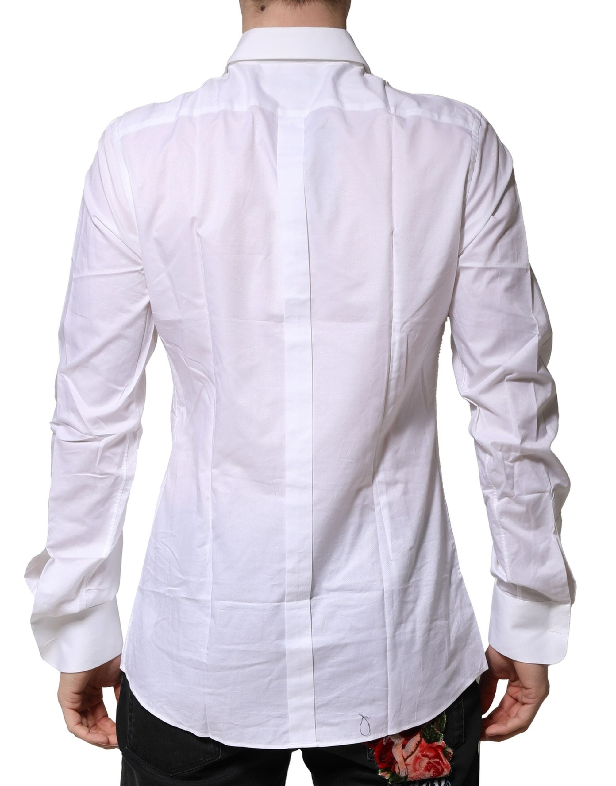 Camisa Dolce & Gabbana de popelina de algodón con pechera blanca dorada para hombre-4