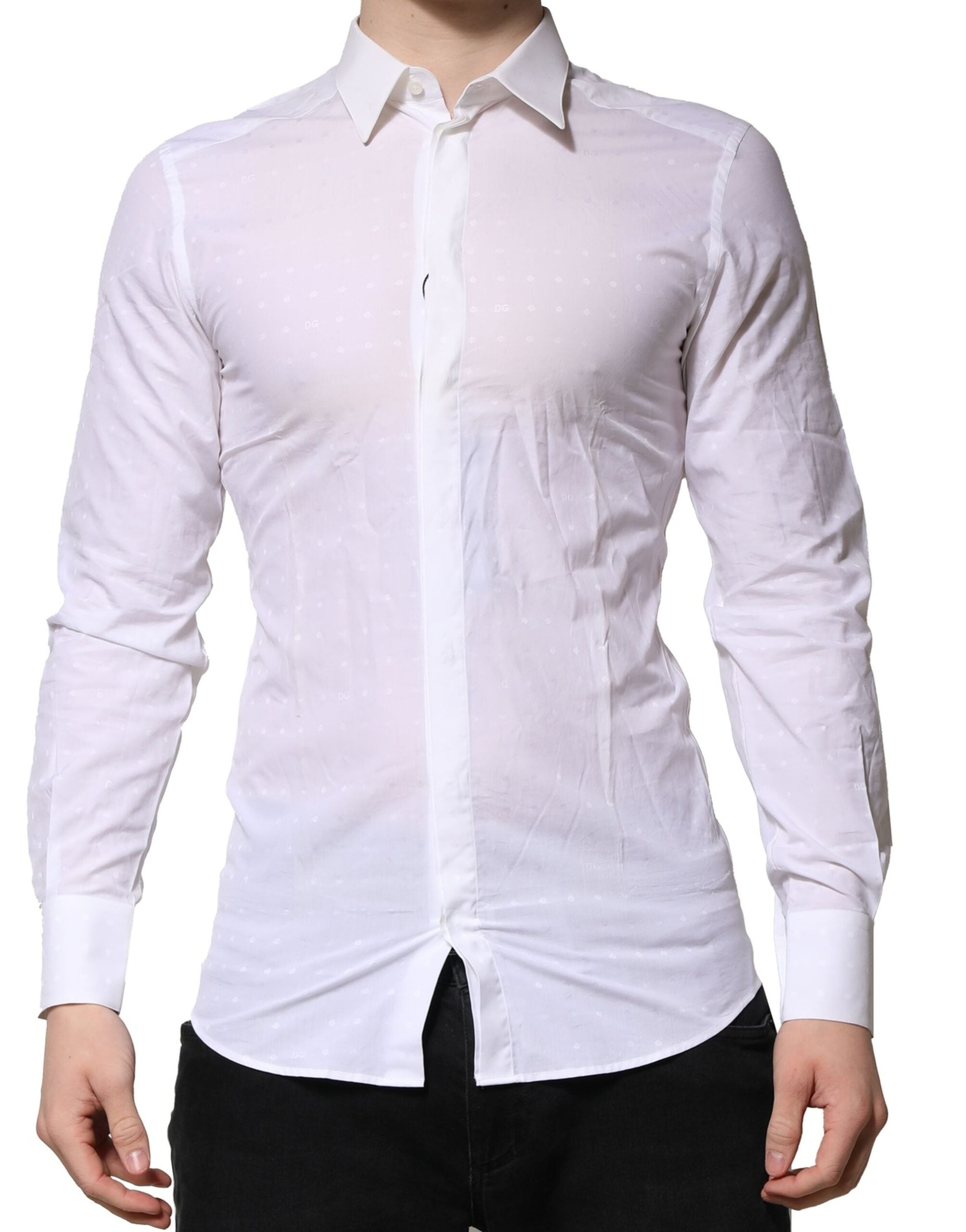 Dolce & Gabbana White Gold Long-Sleeved Dress Men's Formal Shirt-2