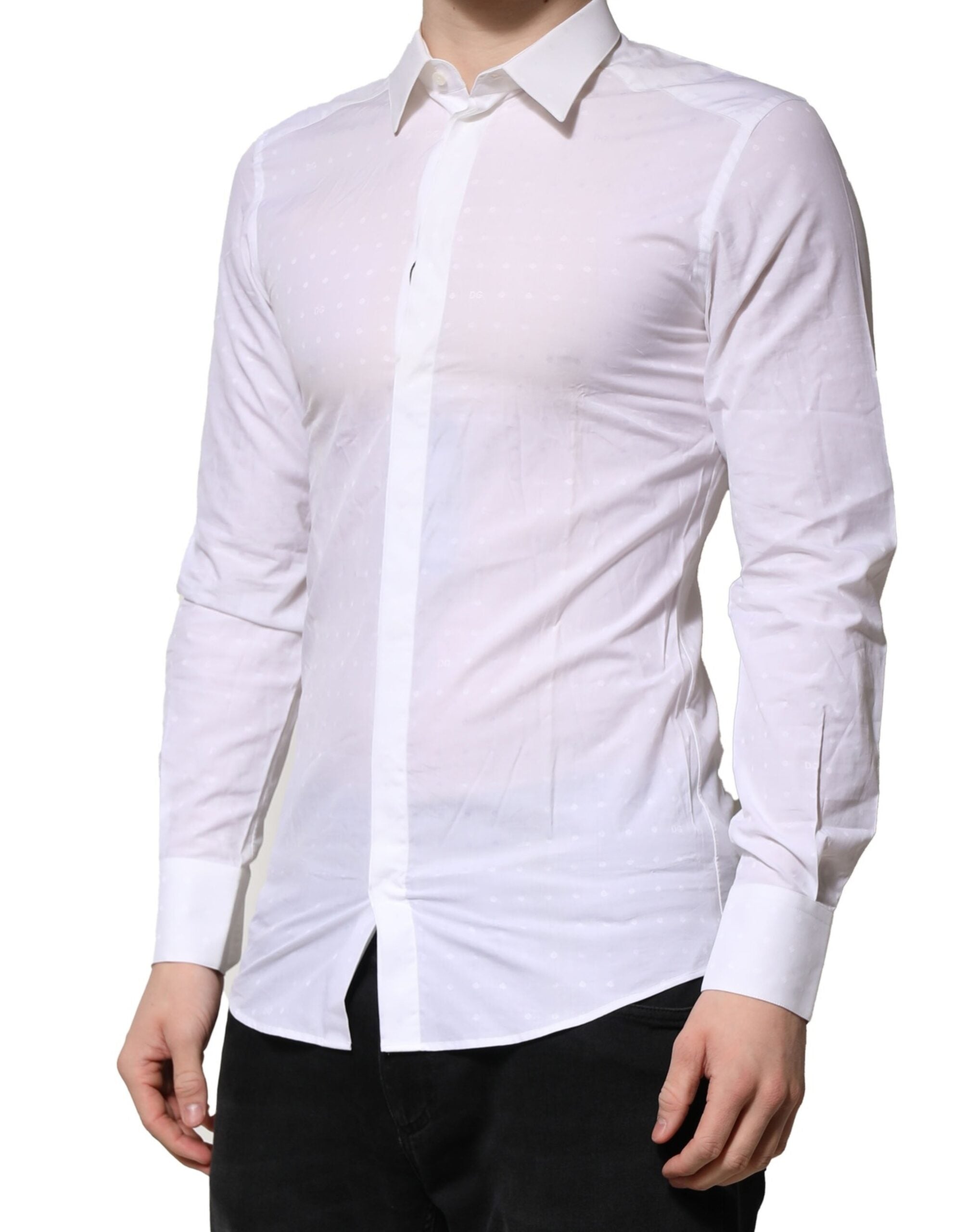 Dolce & Gabbana White Gold Long-Sleeved Dress Men's Formal Shirt-3