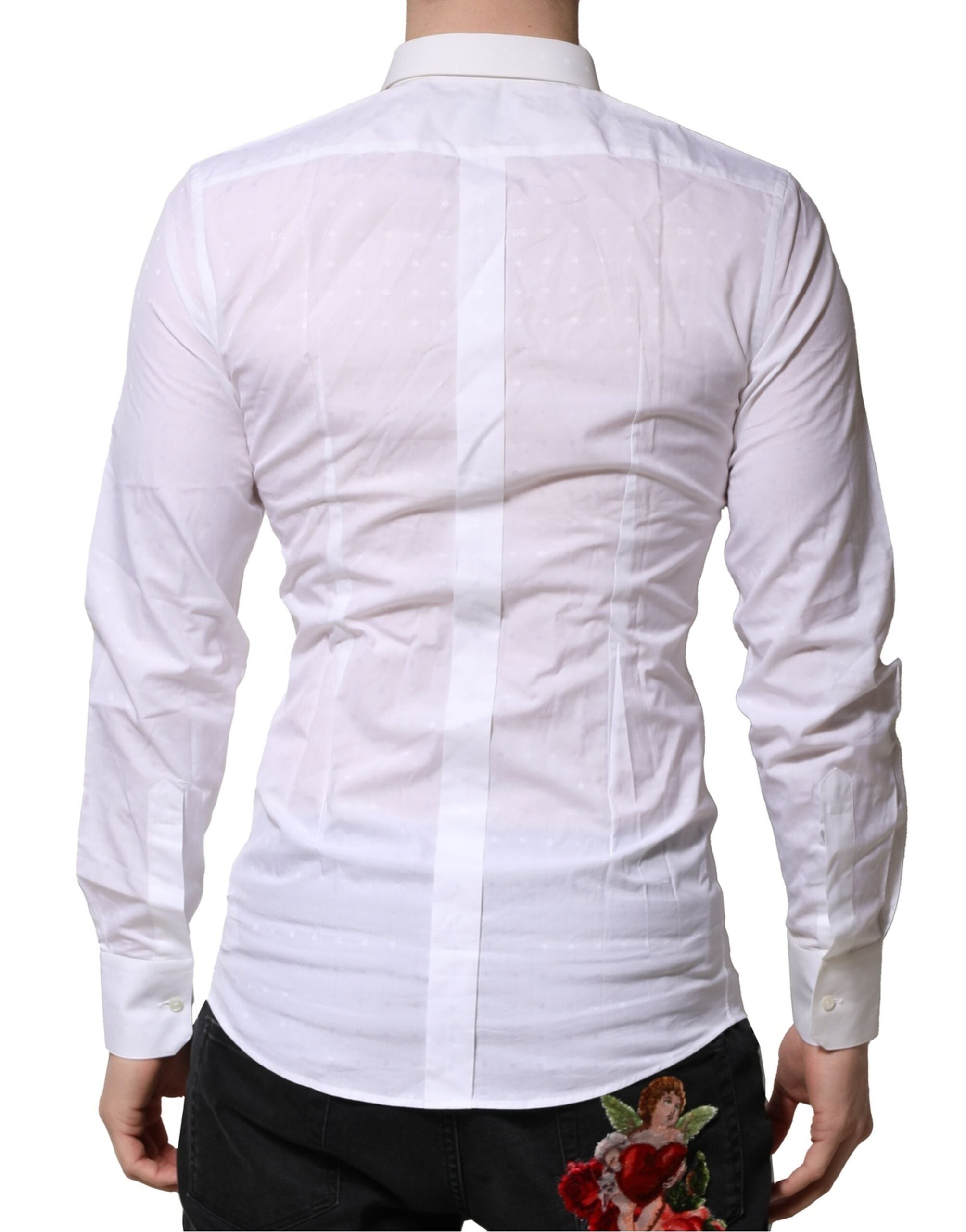 Dolce & Gabbana White Gold Long-Sleeved Dress Men's Formal Shirt-4