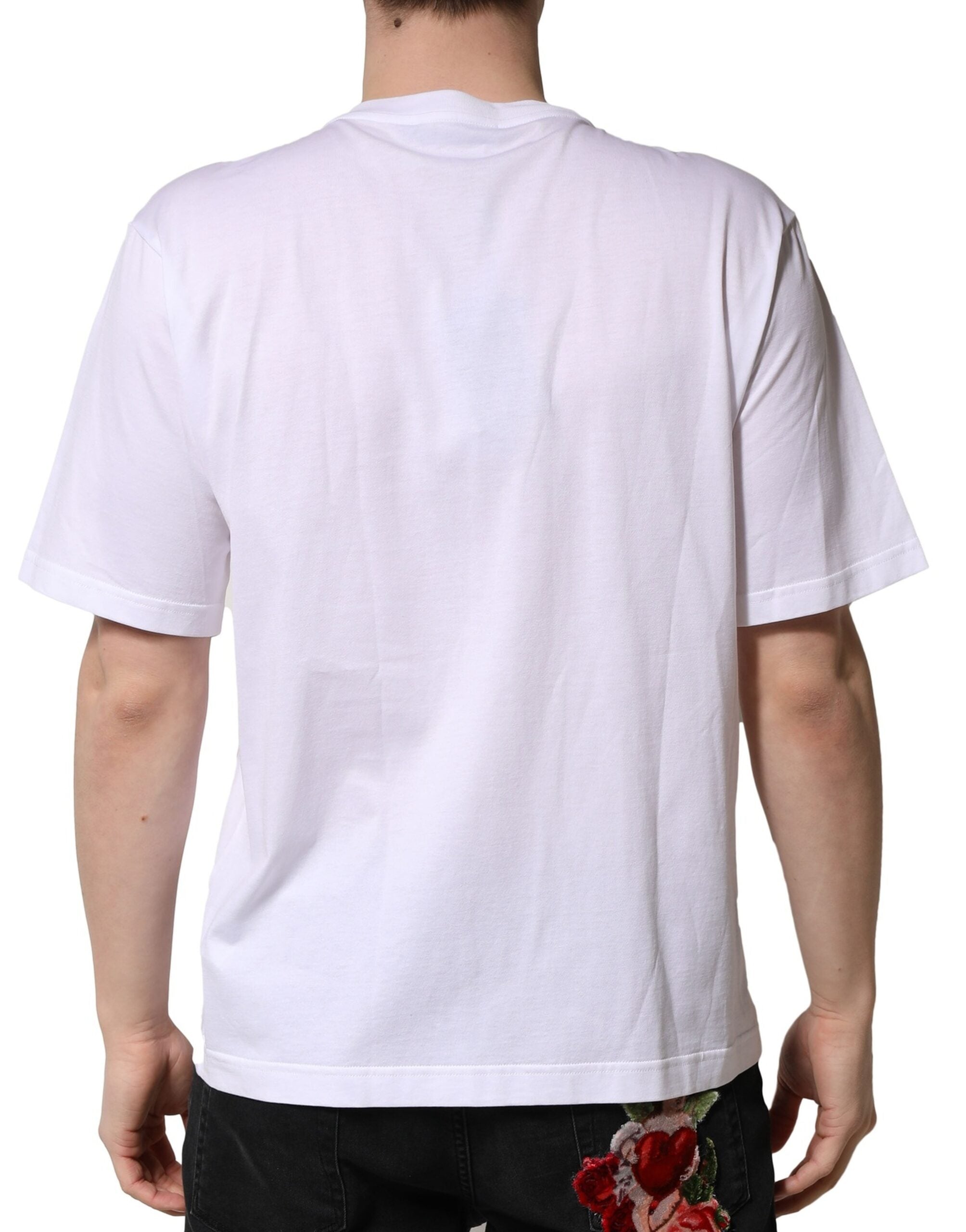 Dolce & Gabbana Camiseta blanca de algodón con cuello redondo y adornos-4