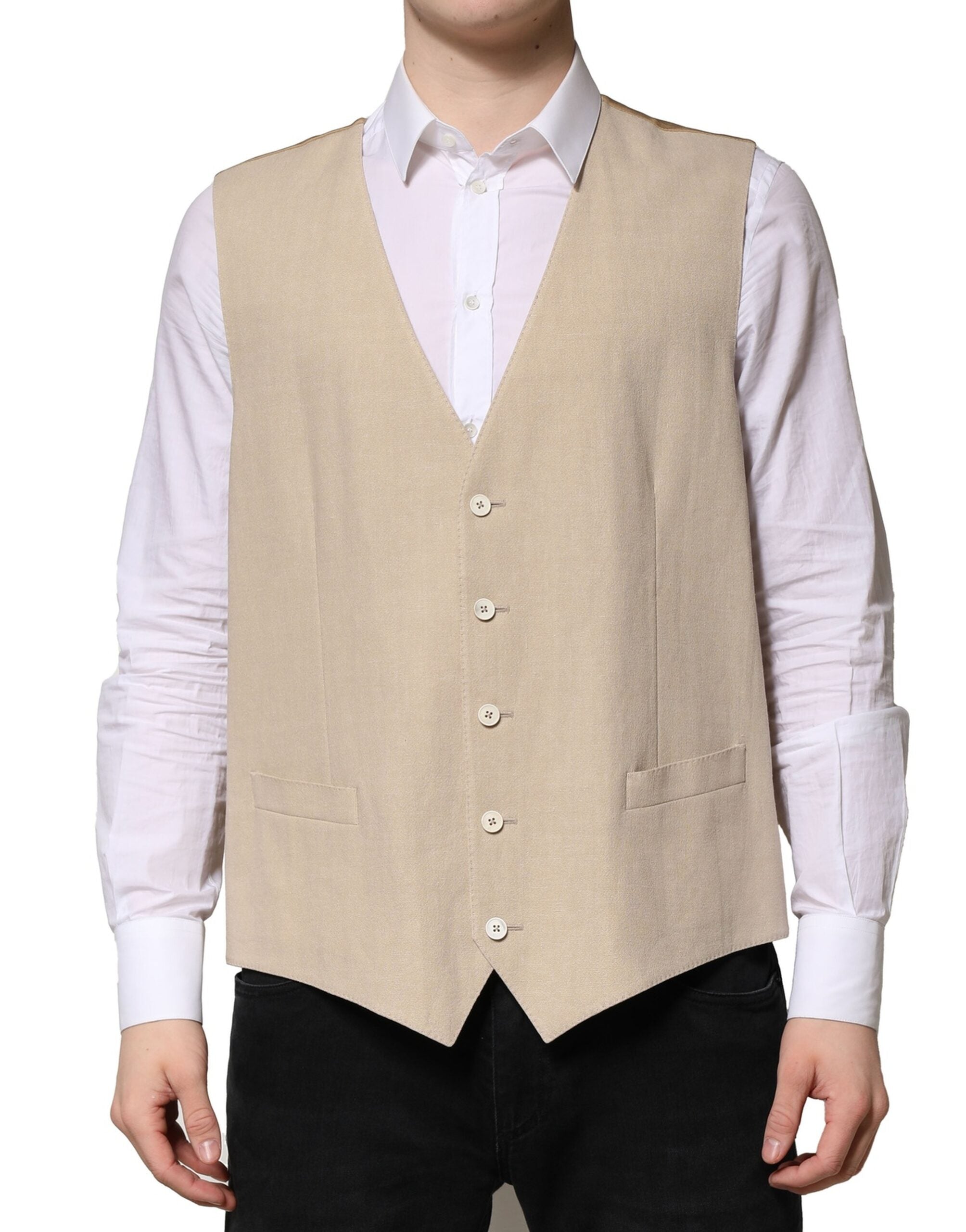 Dolce & Gabbana Beige Leinen Kleid Formal Männer Weste Weste-2