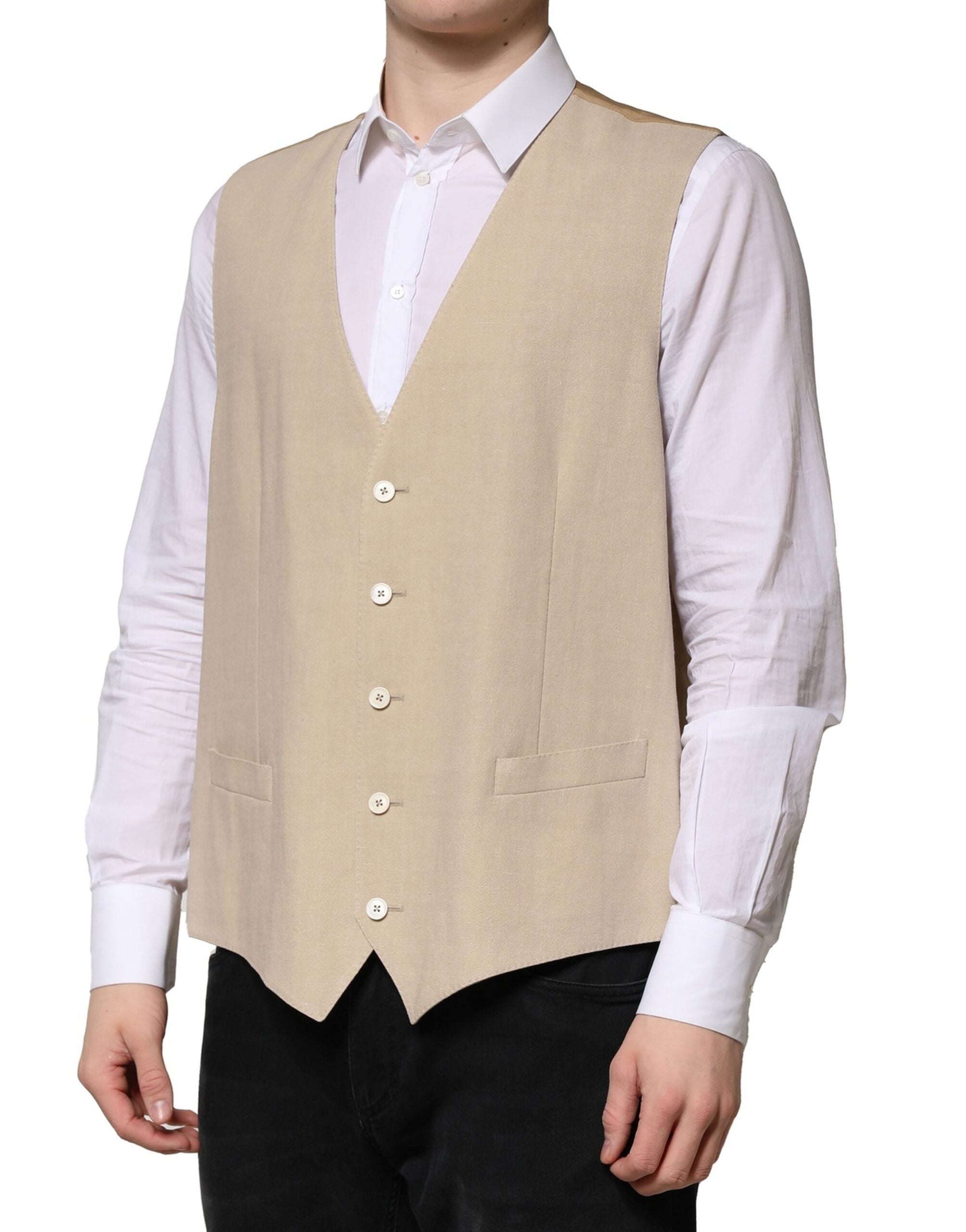 Dolce & Gabbana Beige Leinen Kleid Formal Männer Weste Weste-3