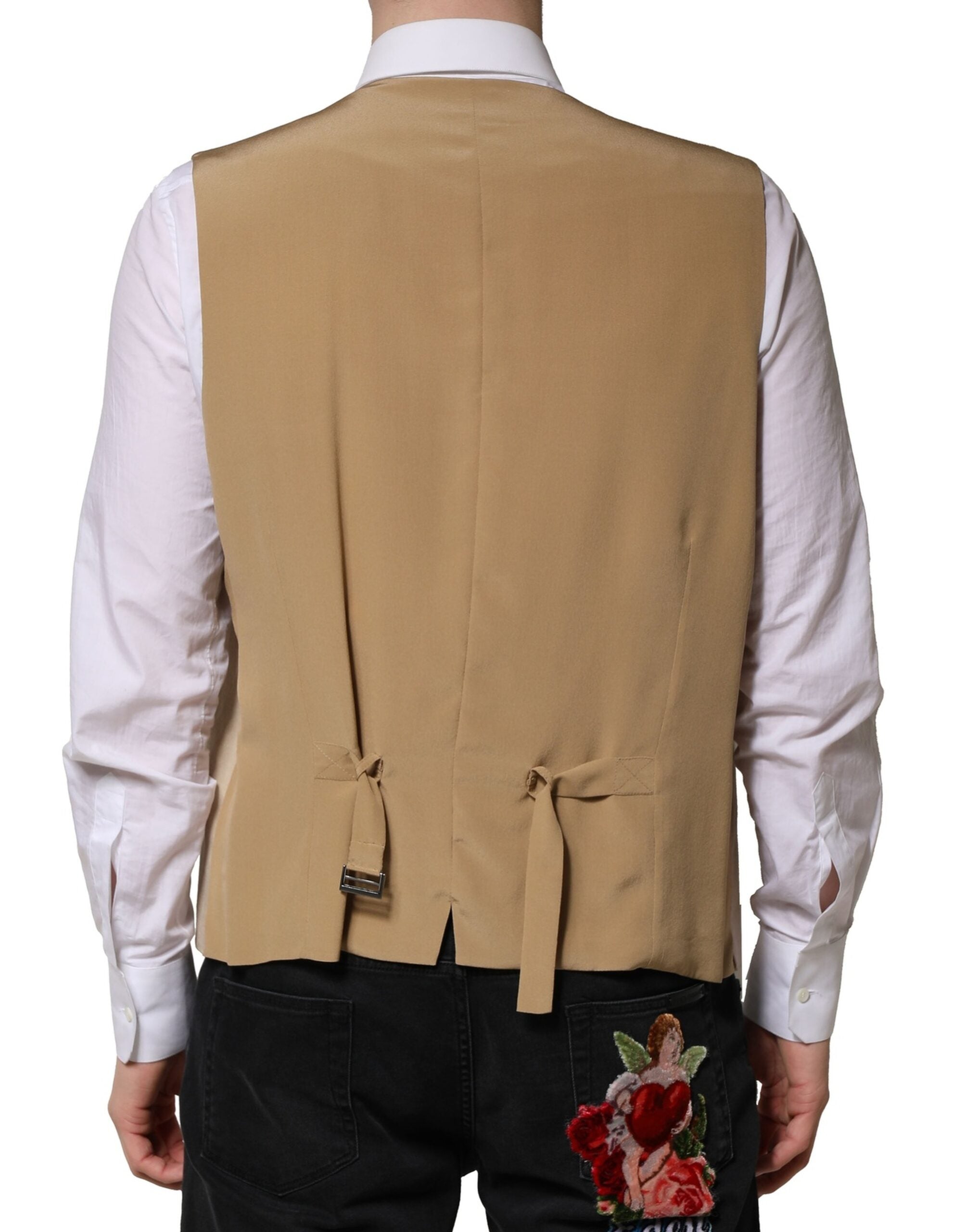 Dolce & Gabbana Beige Leinen Kleid Formal Männer Weste Weste-4