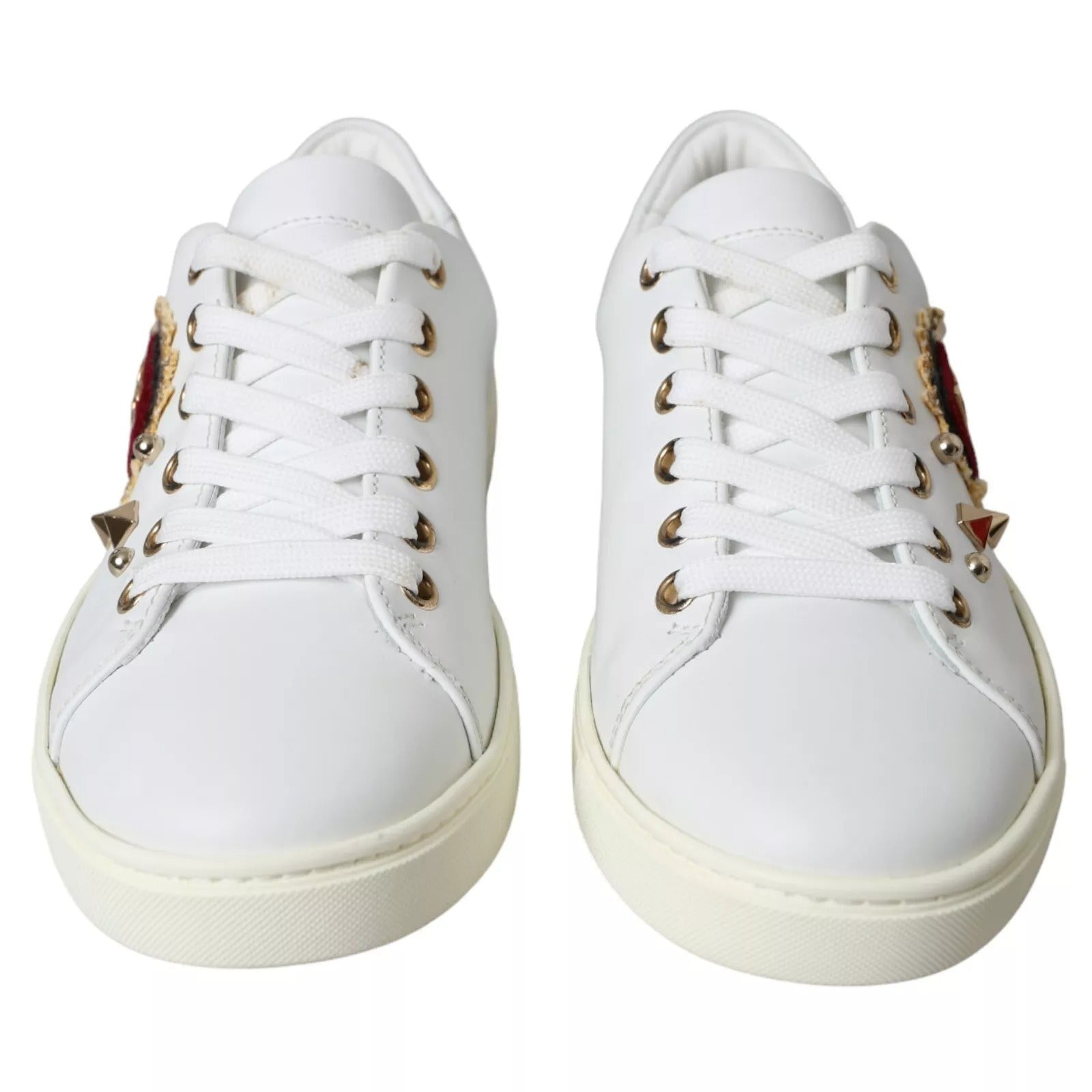 Dolce & Gabbana Weiß Leder Gold Rot Herz Turnschuhe Schuhe-2