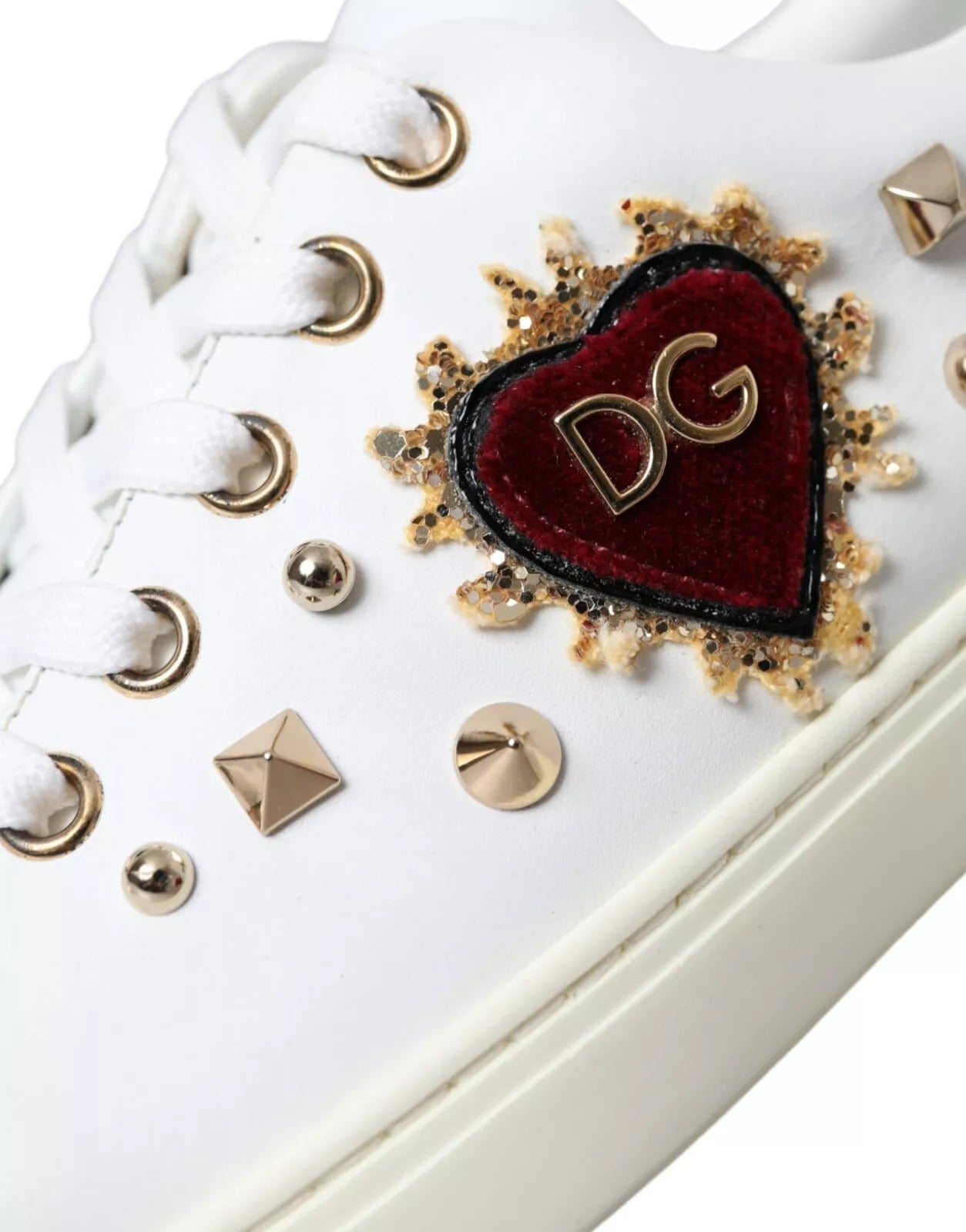 Dolce & Gabbana Weiß Leder Gold Rot Herz Turnschuhe Schuhe-3