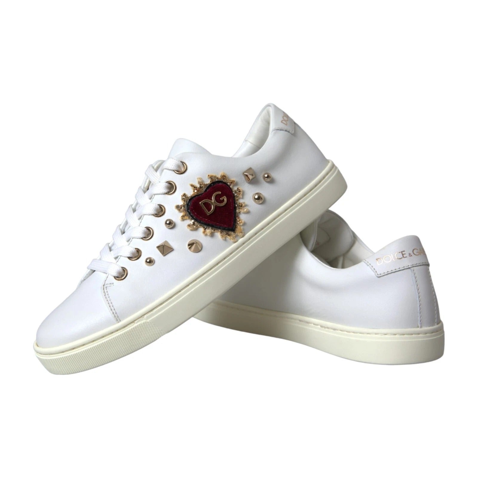 Dolce & Gabbana Weiß Leder Gold Rot Herz Turnschuhe Schuhe-7