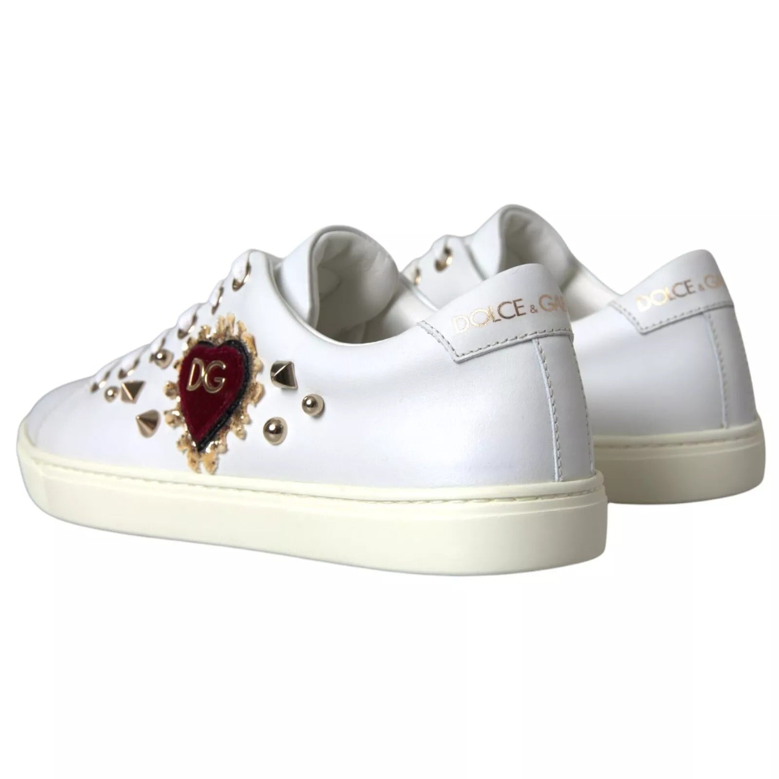 Dolce & Gabbana Weiß Leder Gold Rot Herz Turnschuhe Schuhe-8