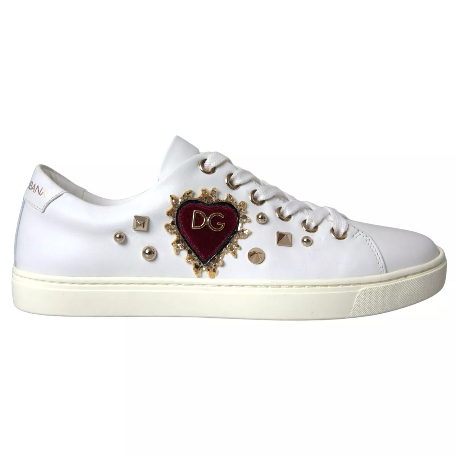 Dolce & Gabbana Weiß Leder Gold Rot Herz Turnschuhe Schuhe-1