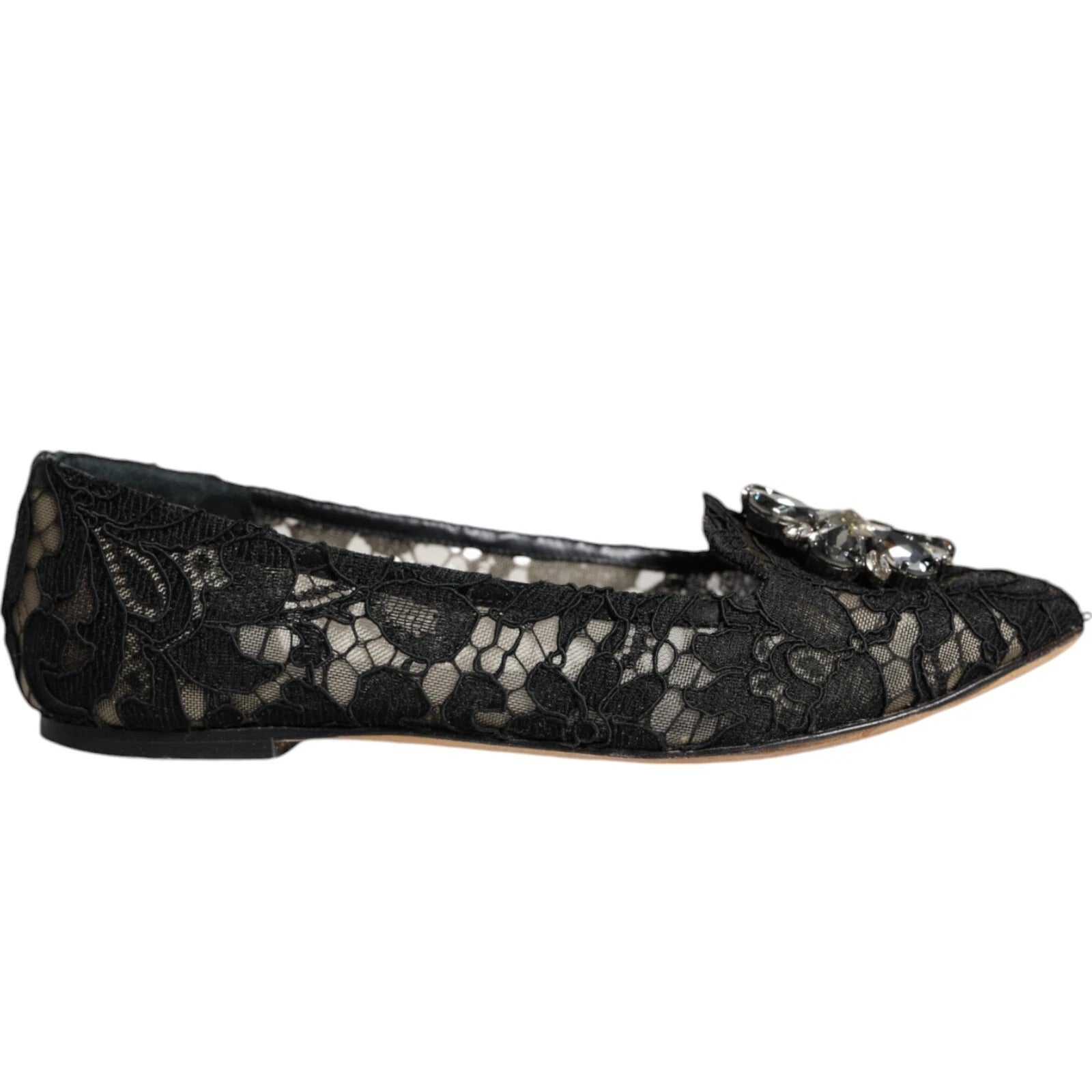 Dolce & Gabbana Black Lace Crystal Ballet Flats Loafers-2