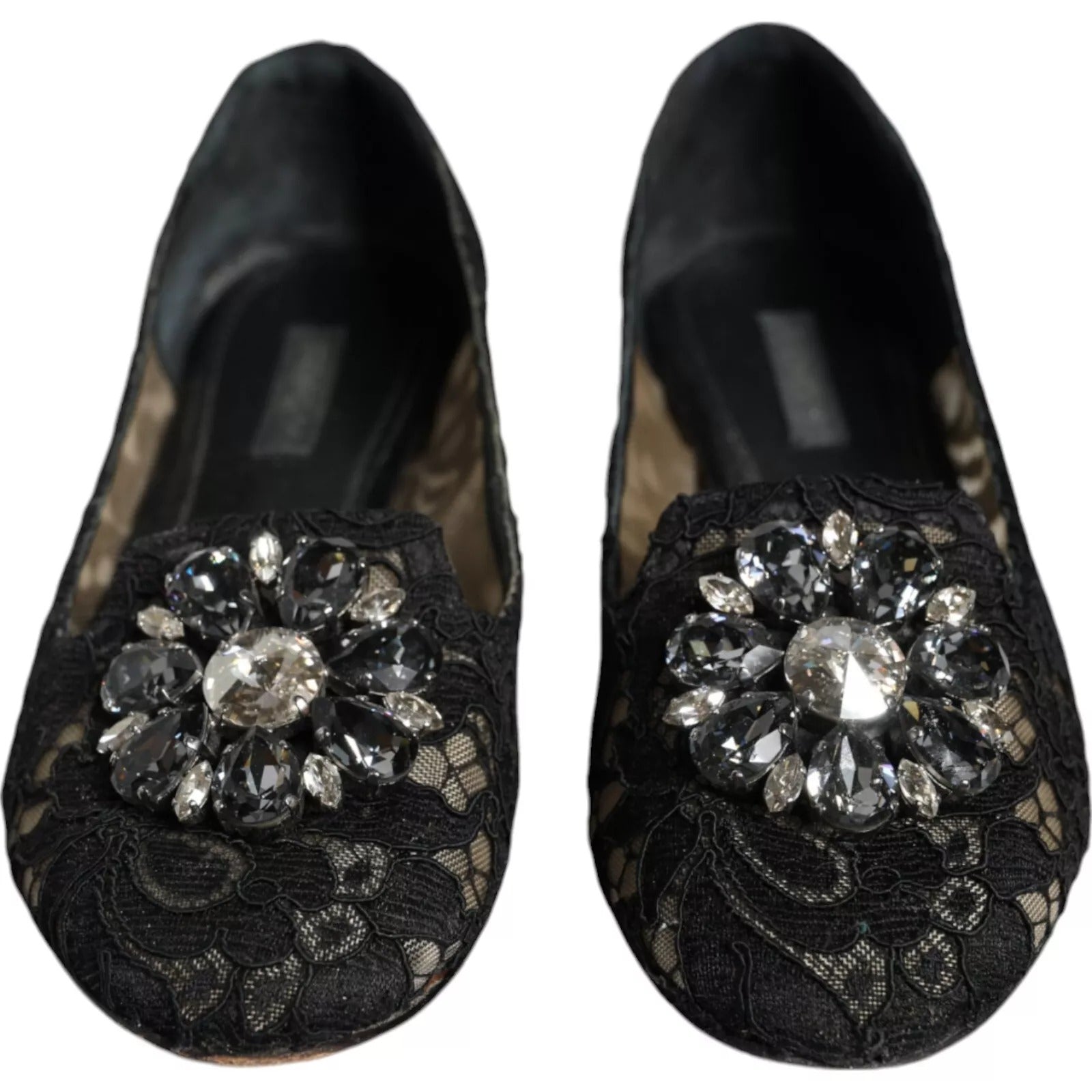 Dolce & Gabbana Black Lace Crystal Ballet Flats Loafers-3